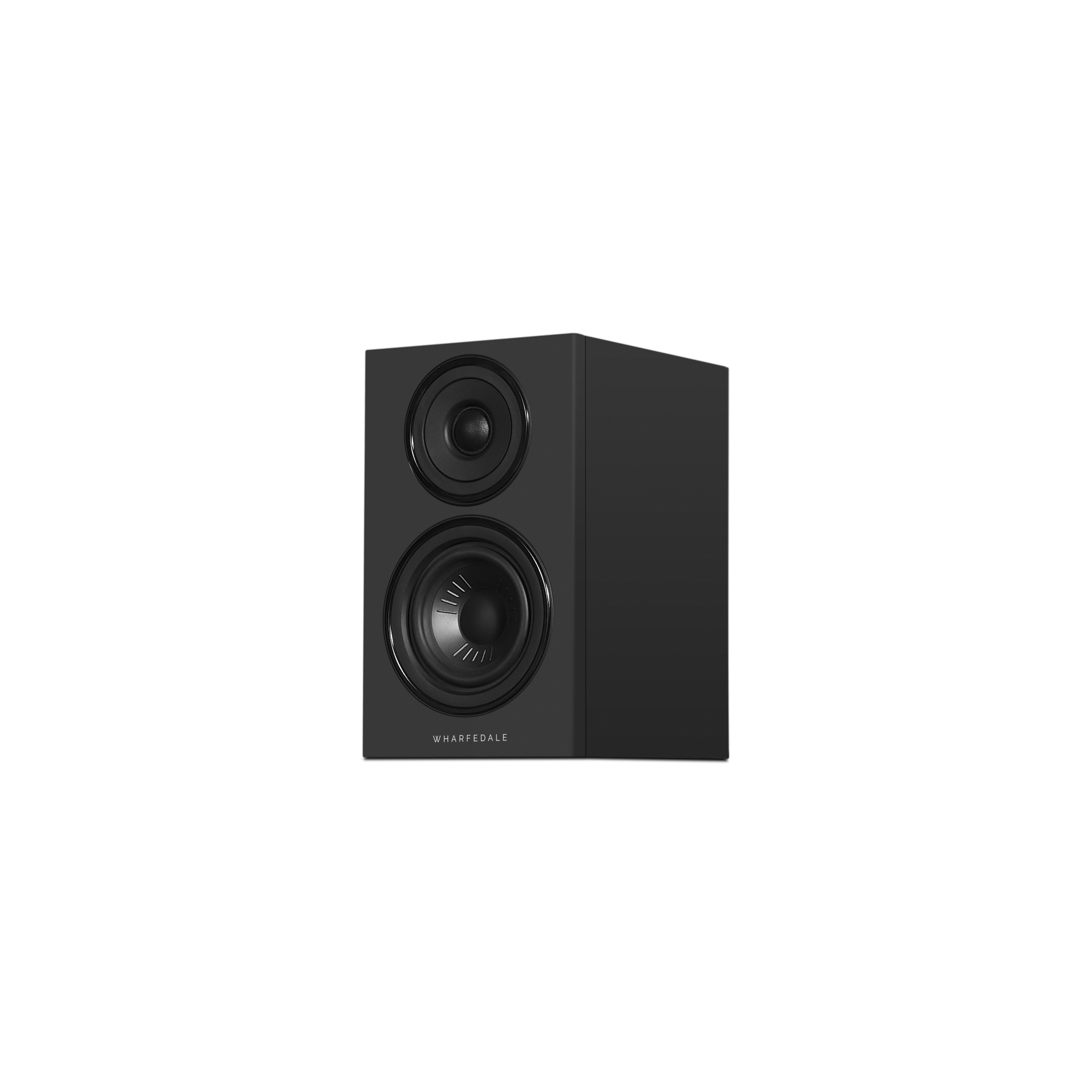 Enceinte noire avec deux haut-parleurs et le logo Wharfedale.