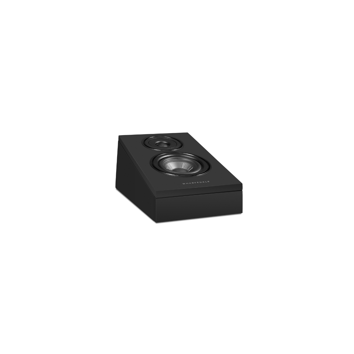 A black speaker with two drivers on a white background.