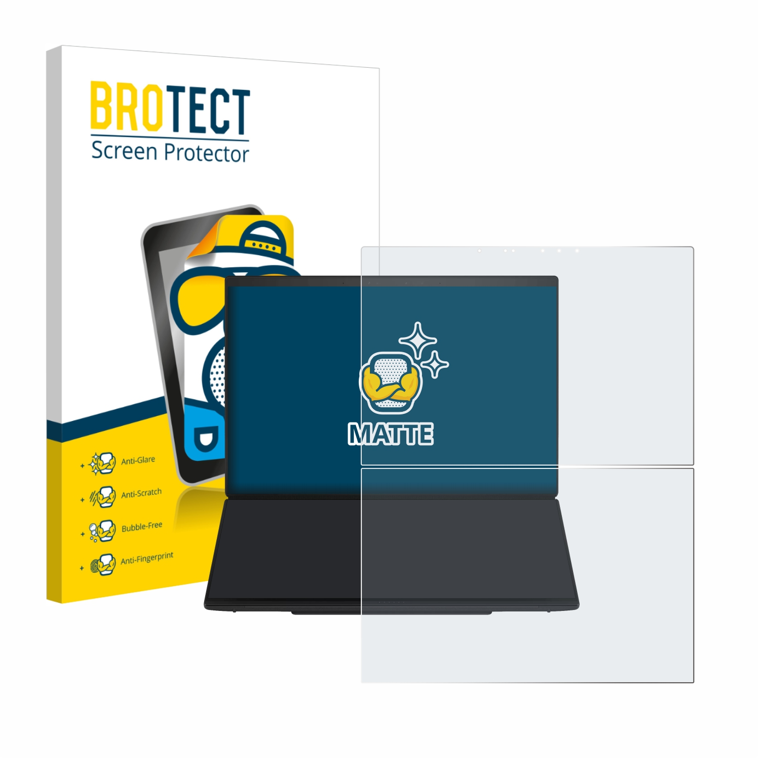 BROTECT Displayschutzfolie für Laptops mit "MATTE"-Logo und Funktionen.