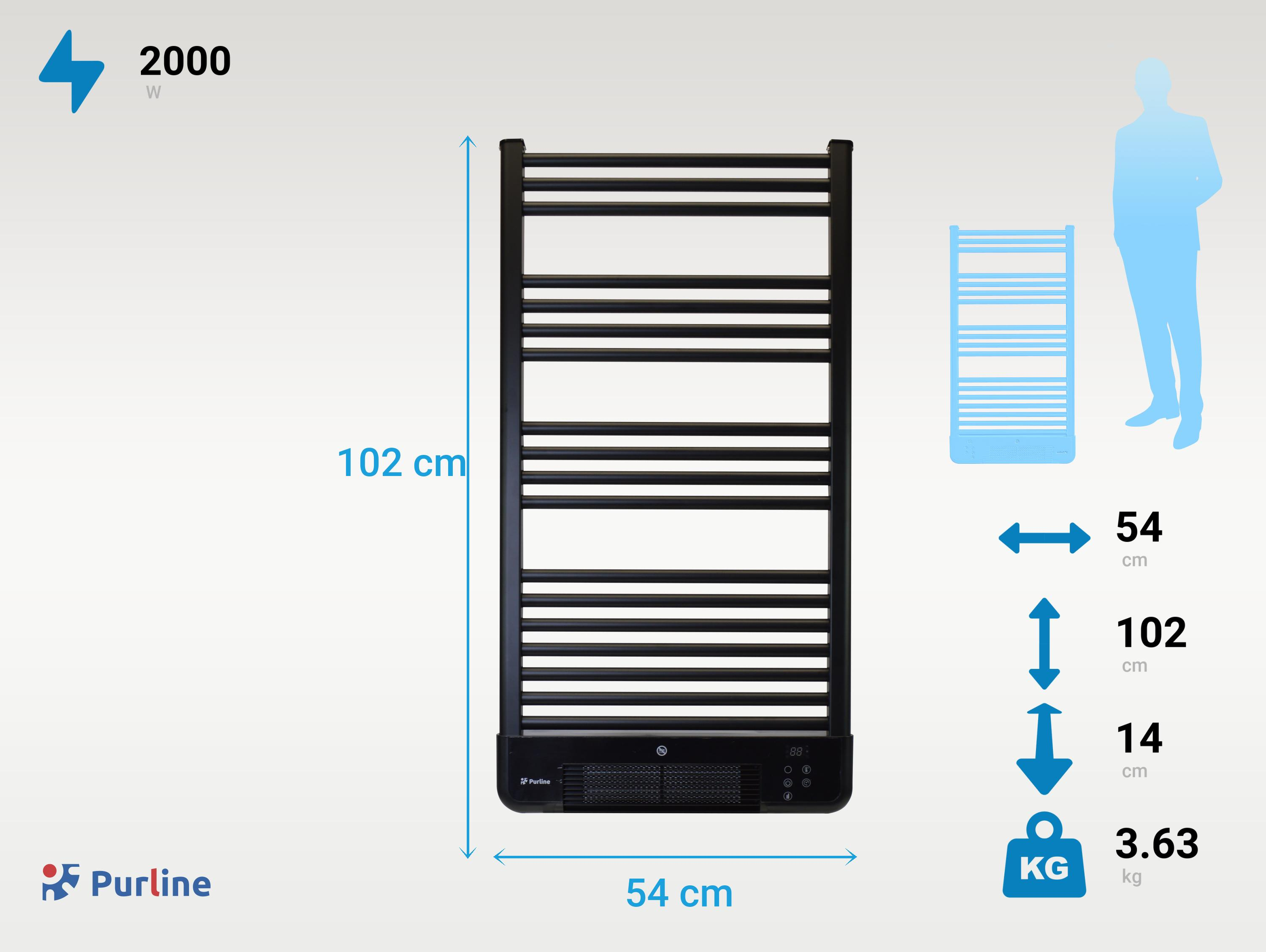 Toallero negro, 102x54x14 cm, 2000W, 3,63 kg.