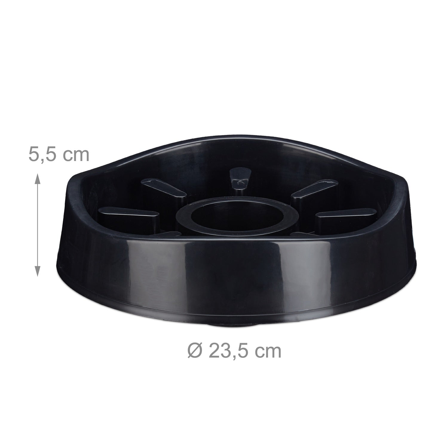 Cuenco negro con divisiones, altura 5,5 cm, diámetro 23,5 cm.