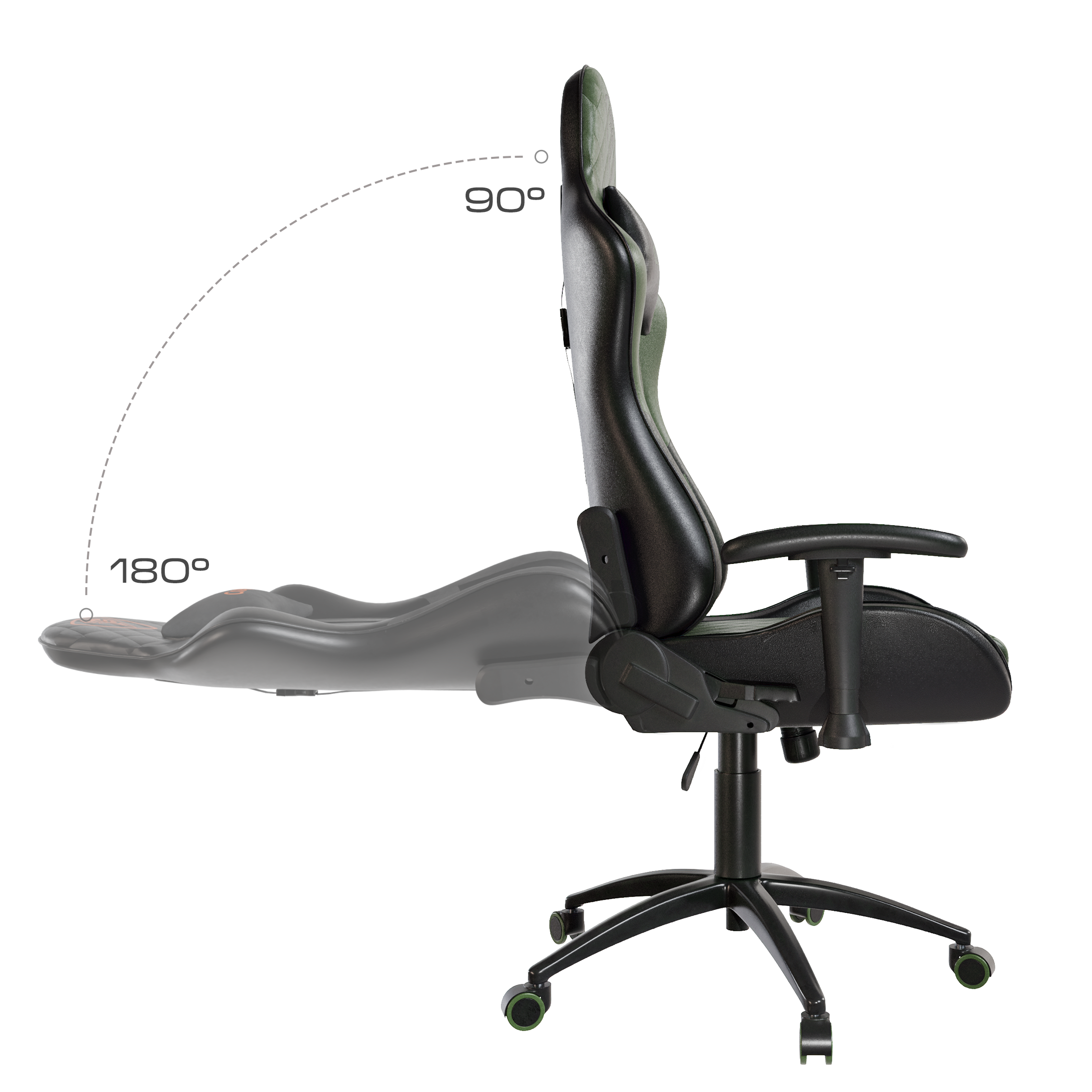 Czarny fotel biurowy z oparciem regulowanym od 90 do 180 stopni.