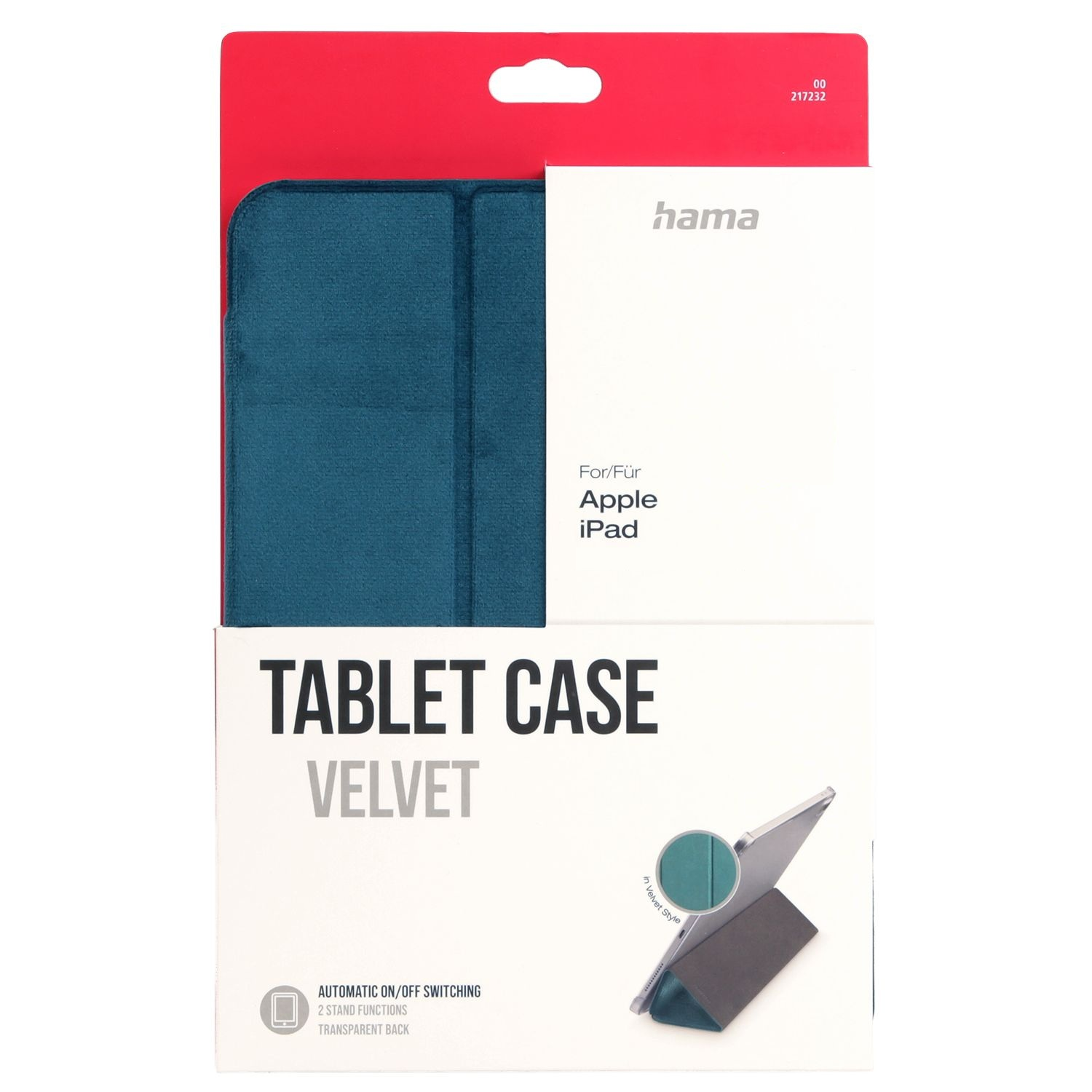 Hama Tablet-Hülle für Apple iPad, Samt, mit Ständerfunktion und transparenter Rückseite.