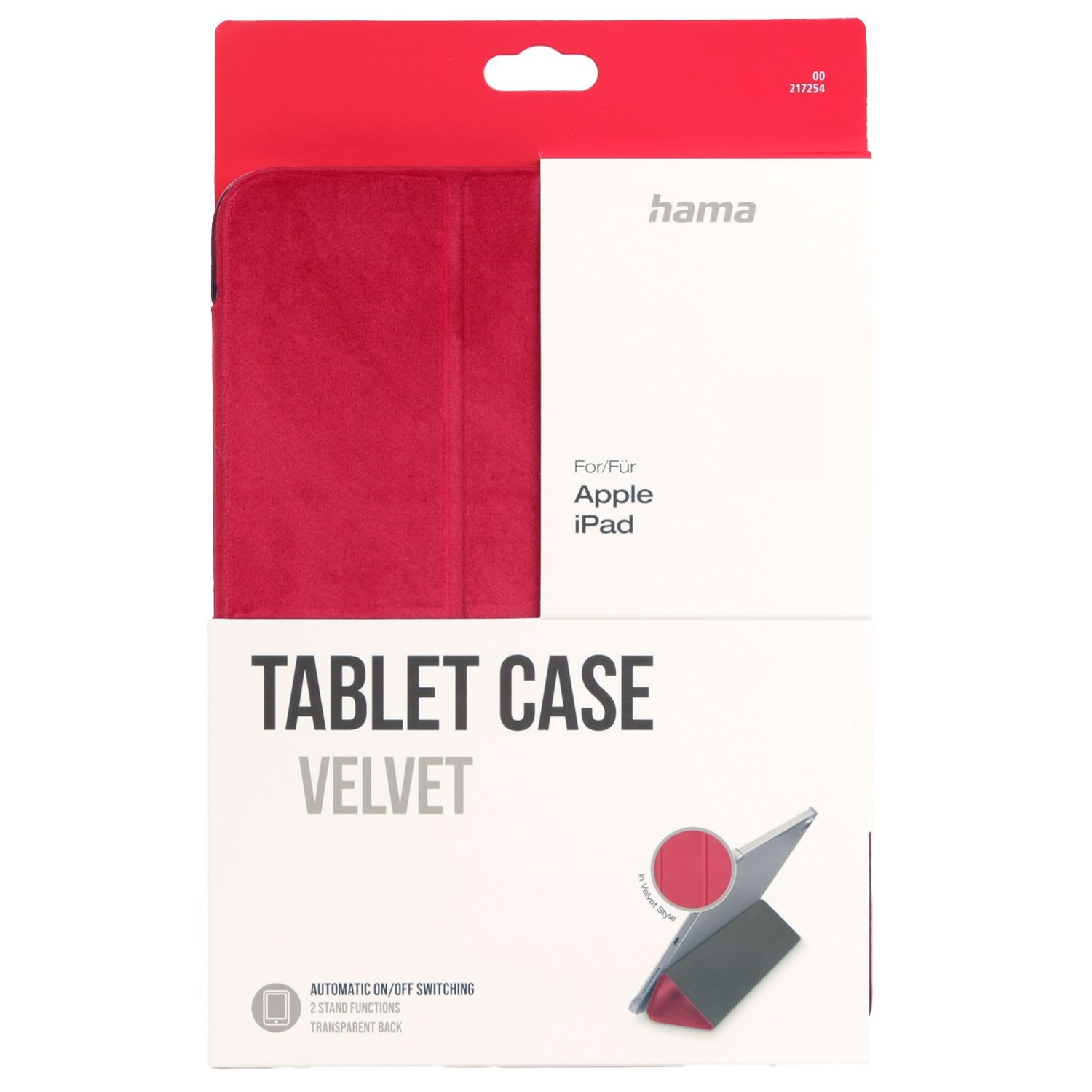 Czerwone etui na tablet z aksamitu do Apple iPad z funkcją stojaka.