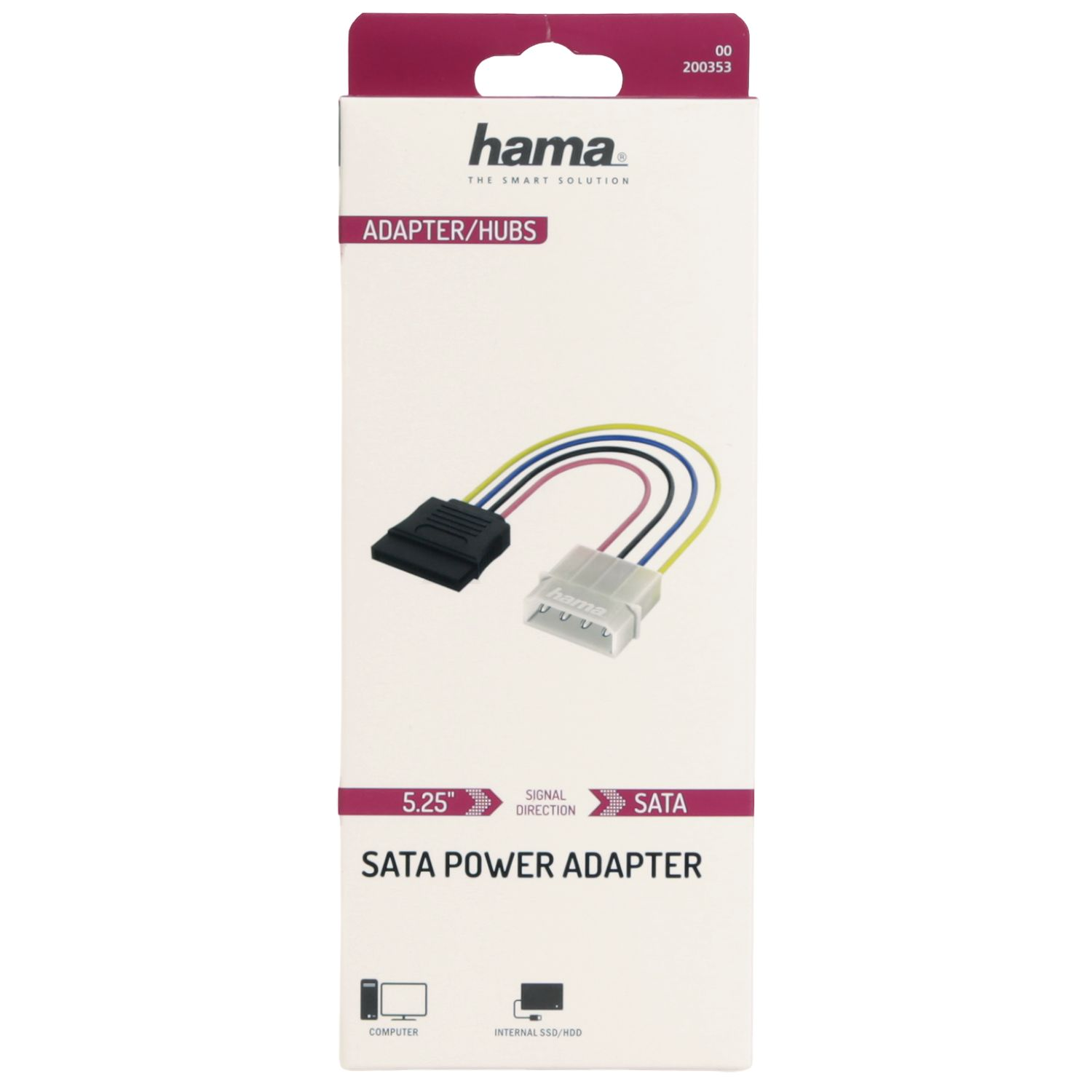 Hama SATA-Stromadapter-Verpackung mit Adapterkabel und Beschriftung.