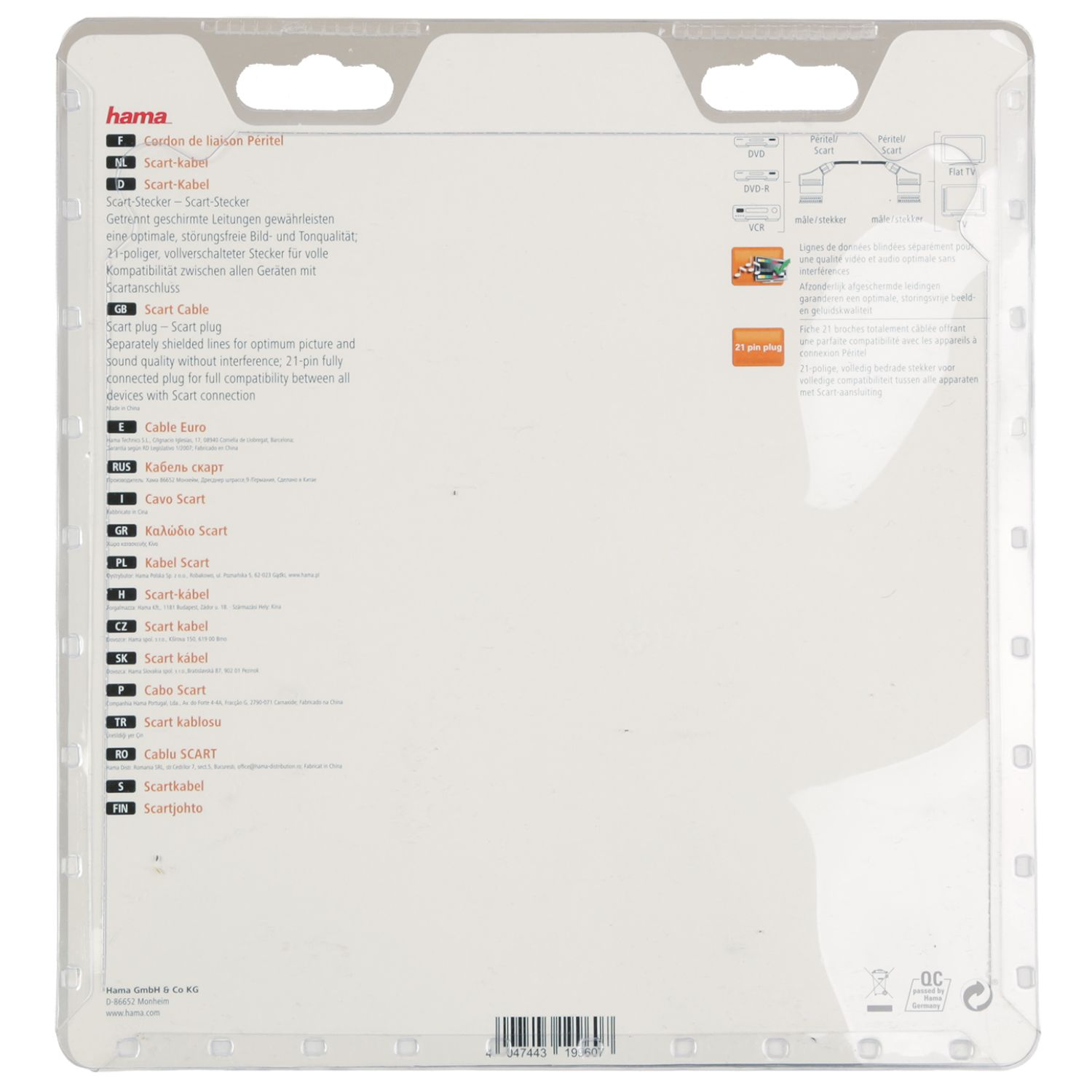 Cavo Hama Scart 21 pin. Schema collegamento DVD/TV.