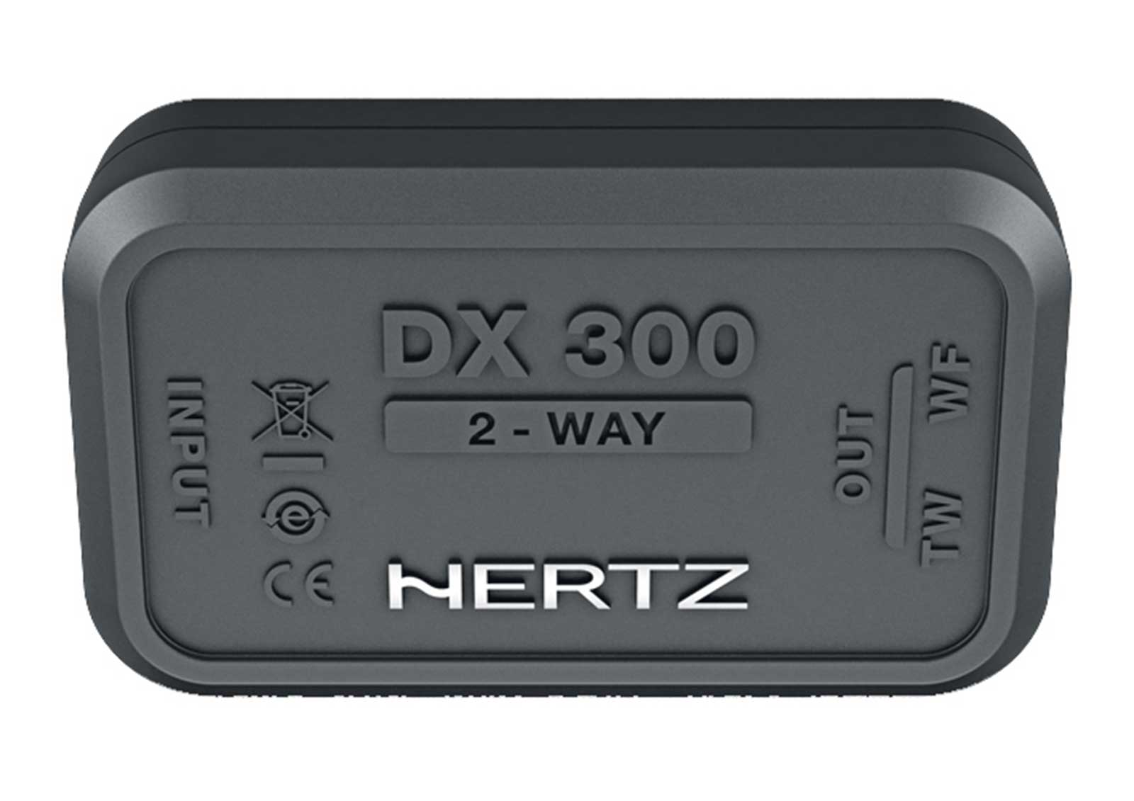 Schwarzes Hertz DX 300 2-Wege Audiogerät mit Beschriftungen.