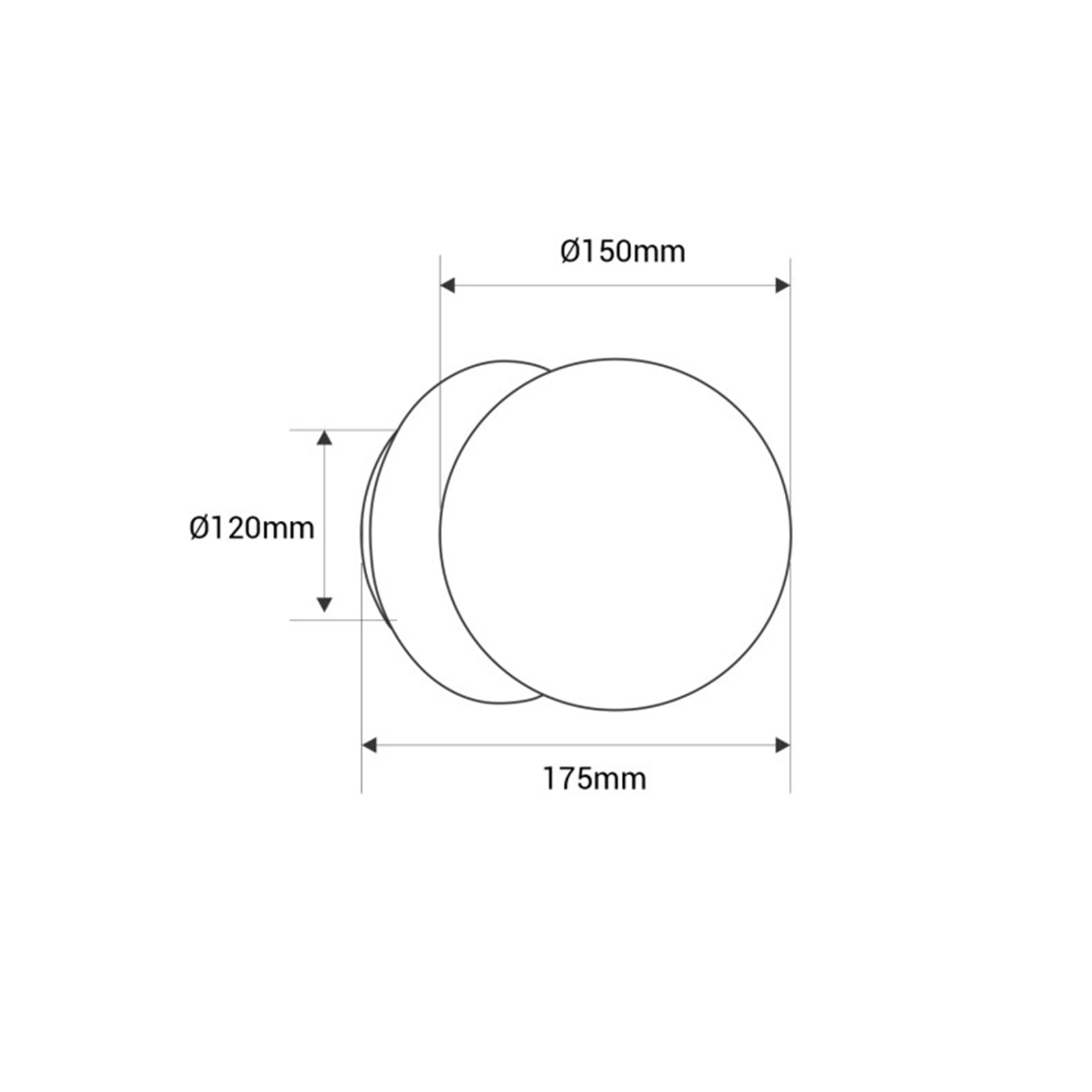 Dibujo técnico de dos círculos con dimensiones Ø120mm, Ø150mm y 175mm.