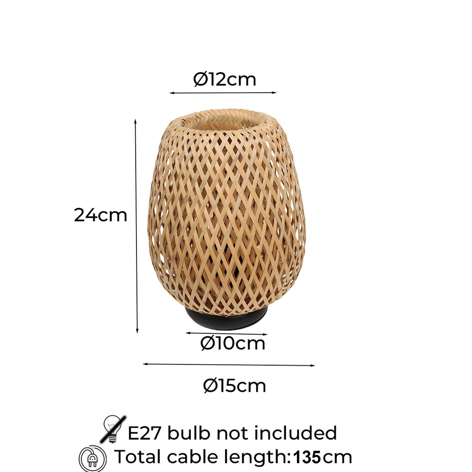 Una pantalla de lámpara decorativa de tejido de madera clara, Al: 24cm.