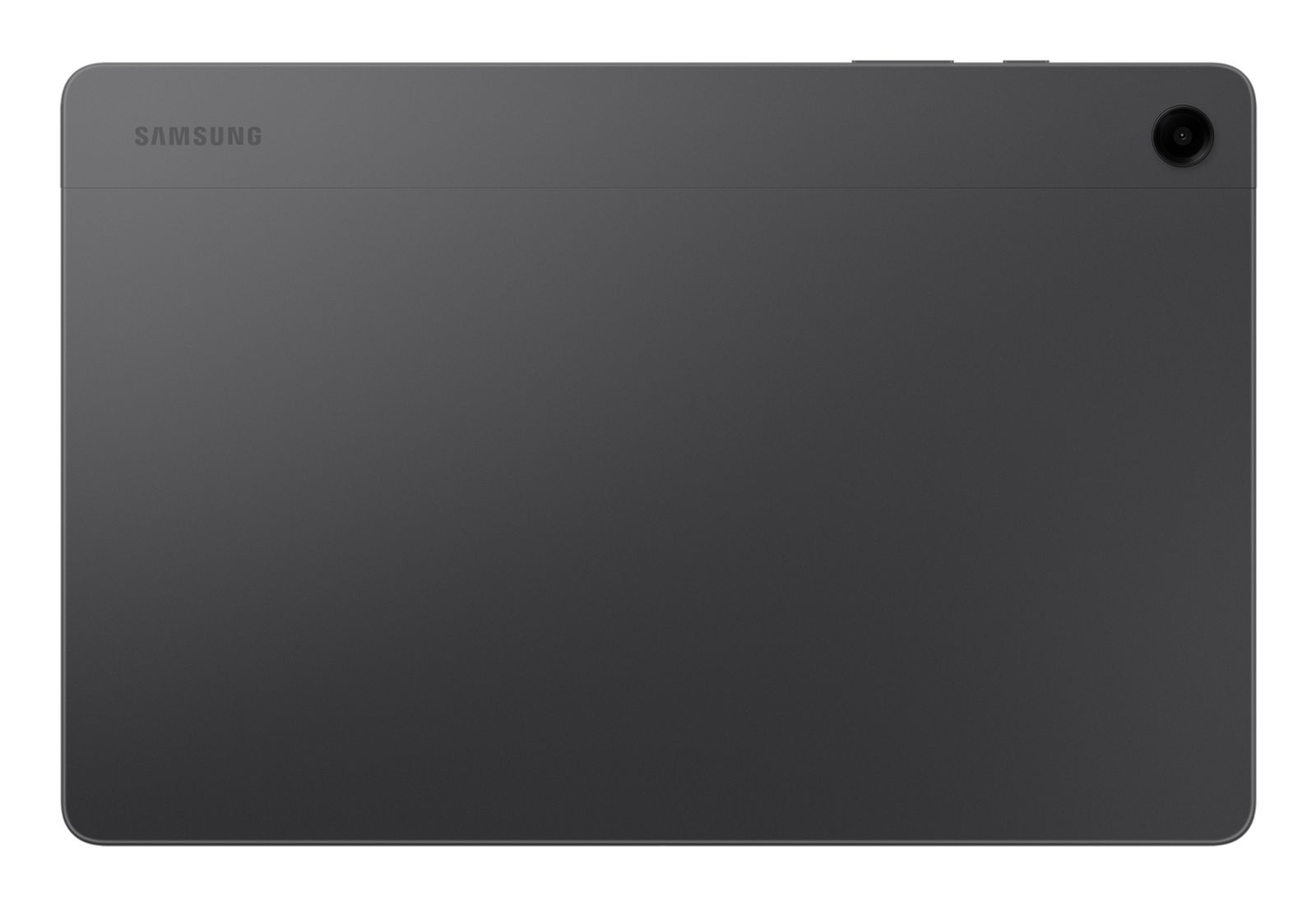 Parte trasera de una tablet Samsung oscura con cámara y logo.