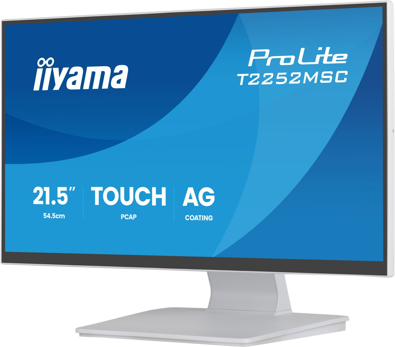Srebrny monitor z logo Iiyama i ProLite oraz szczegółami ekranu dotykowego.