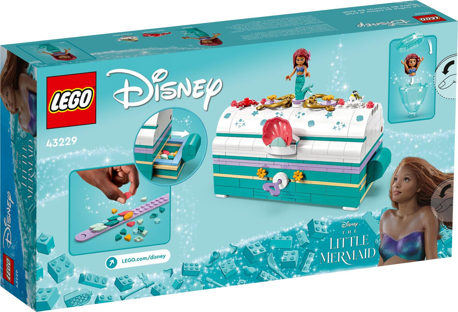 LEGO Disney Die kleine Meerjungfrau Spielzeugschatulle mit Arielle und Flounder.