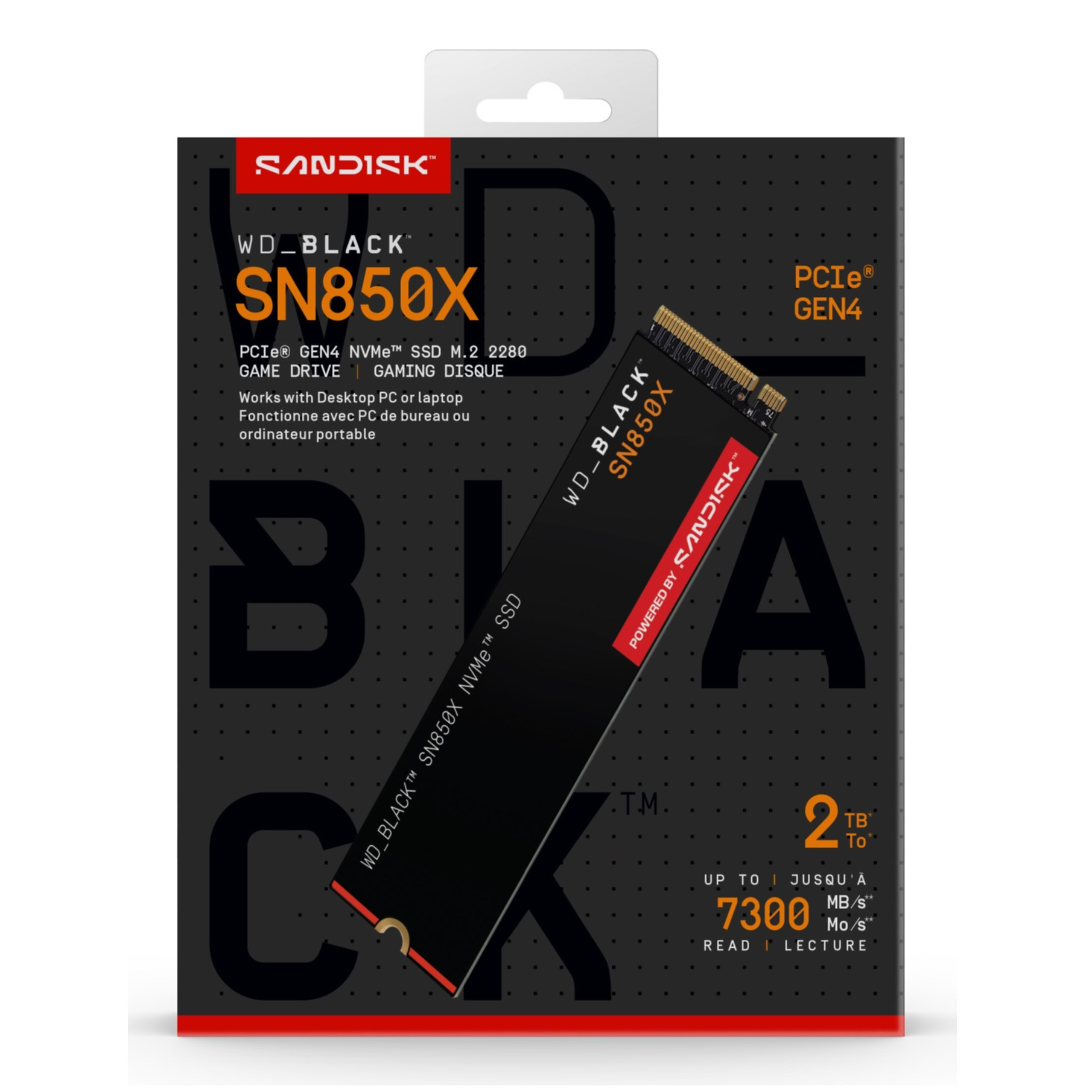 Opakowanie dysku SSD NVMe WD_BLACK SN850X o pojemności 2 TB.