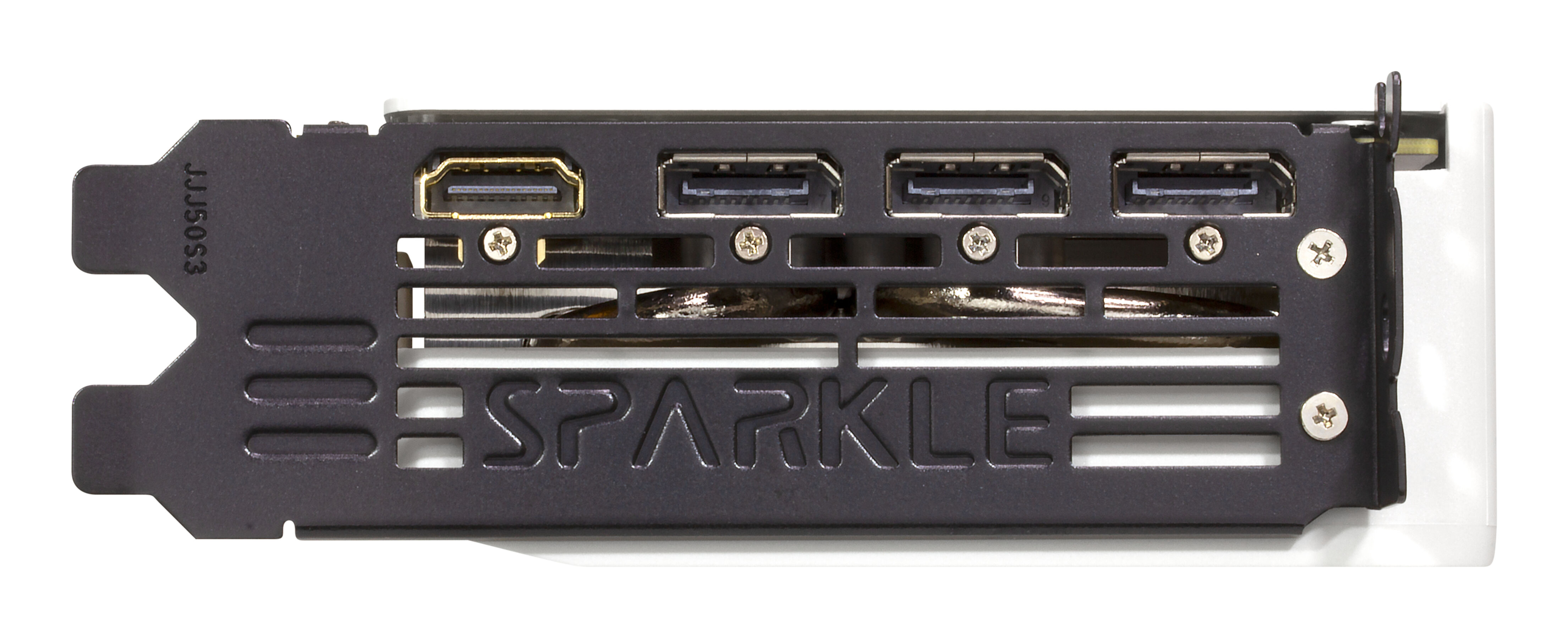 Śledź karty graficznej z HDMI, DisplayPort i otworami wentylacyjnymi.