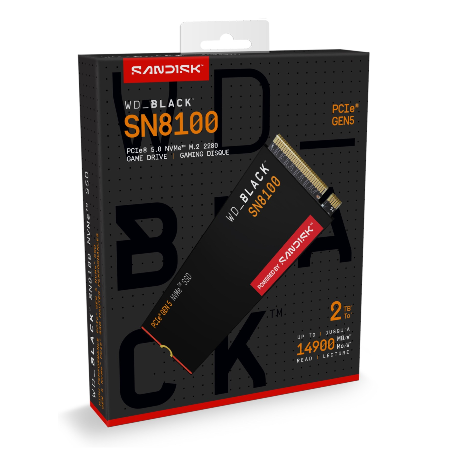 Opakowanie dysku SSD NVMe WD_BLACK SN8100 z technologią PCIe Gen 5.
