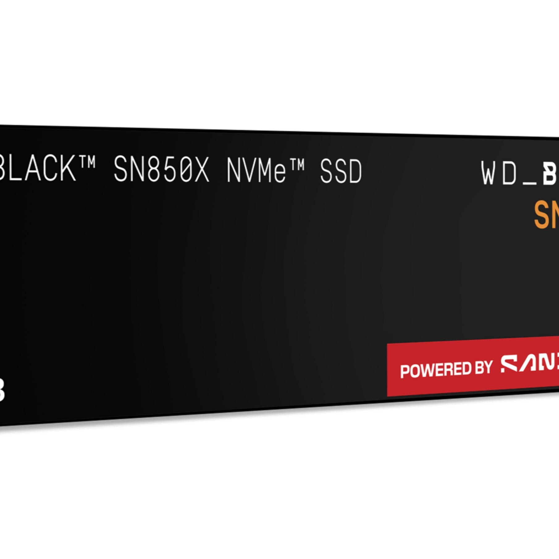 Dysk WD_BLACK SN850X NVMe na czarnym tle z czerwonym logo 'Powered by'.