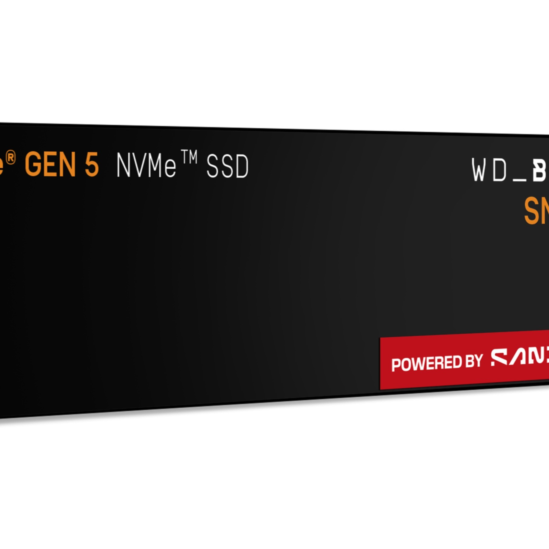 Dysk SSD NVMe Gen 5 z logo WD_BLACK SN i napisem "Powered by SanDisk".