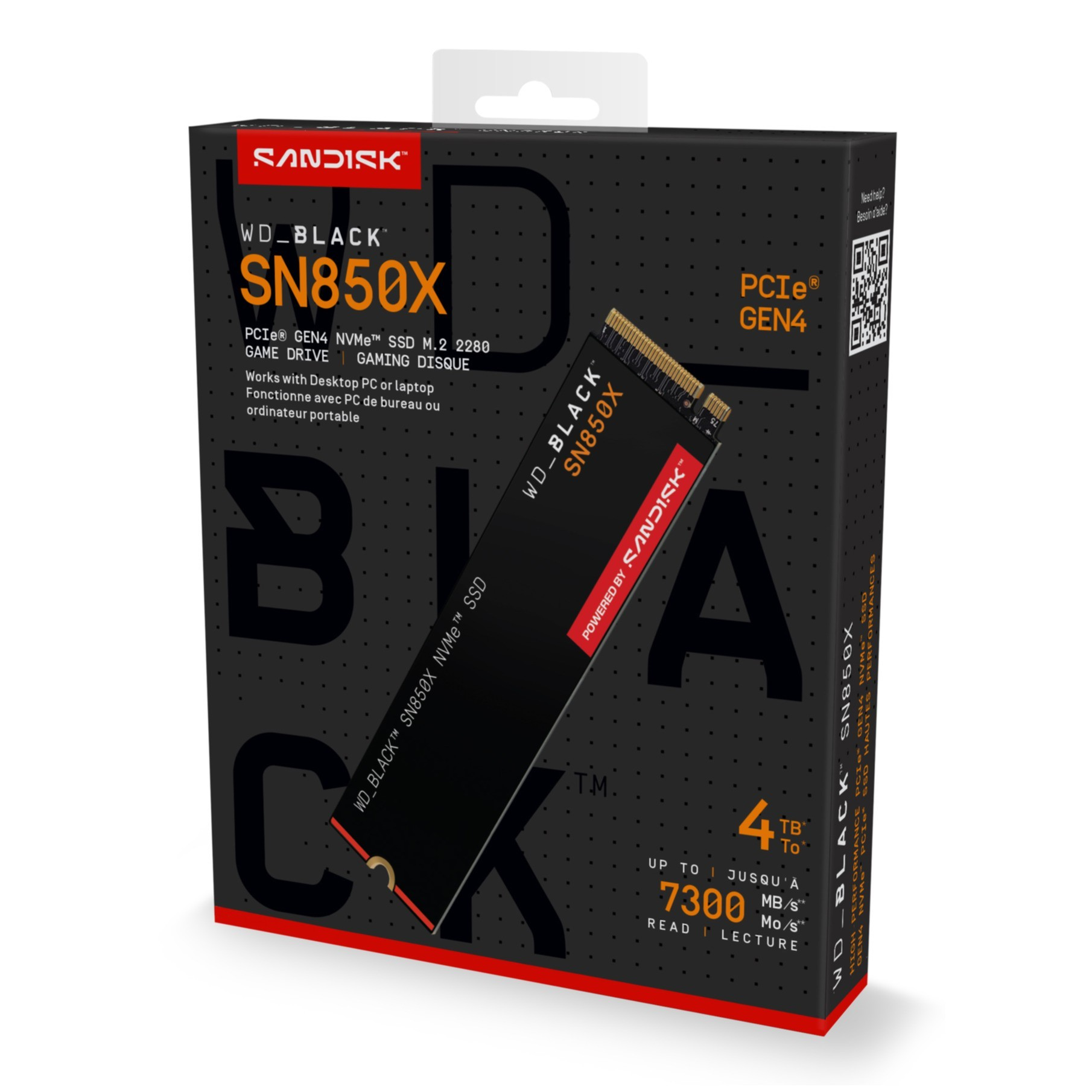 Opakowanie dysku SSD WD_BLACK SN850X z obrazem produktu i specyfikacją.