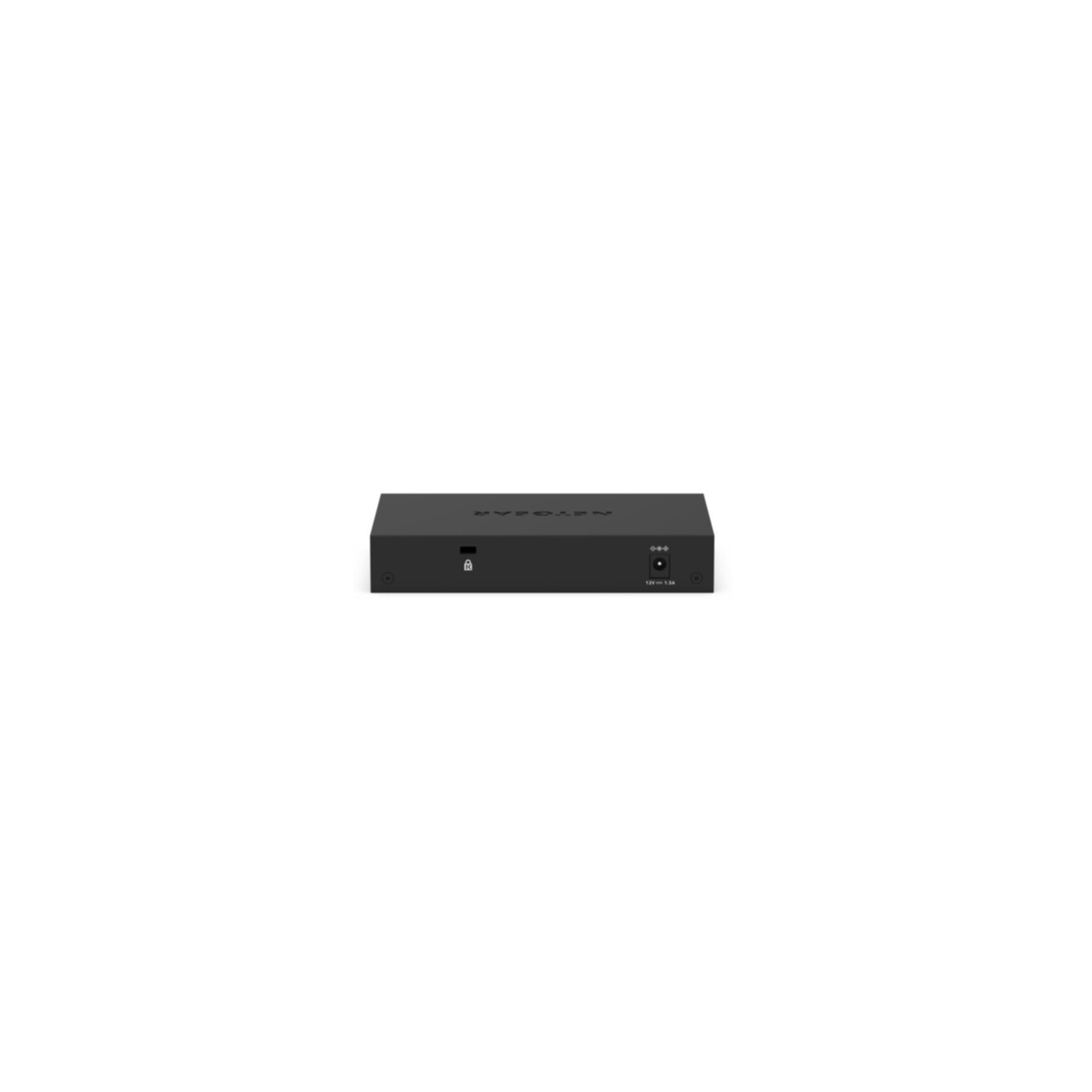 Un appareil Netgear noir avec une icône de cadenas et un port d'alimentation.
