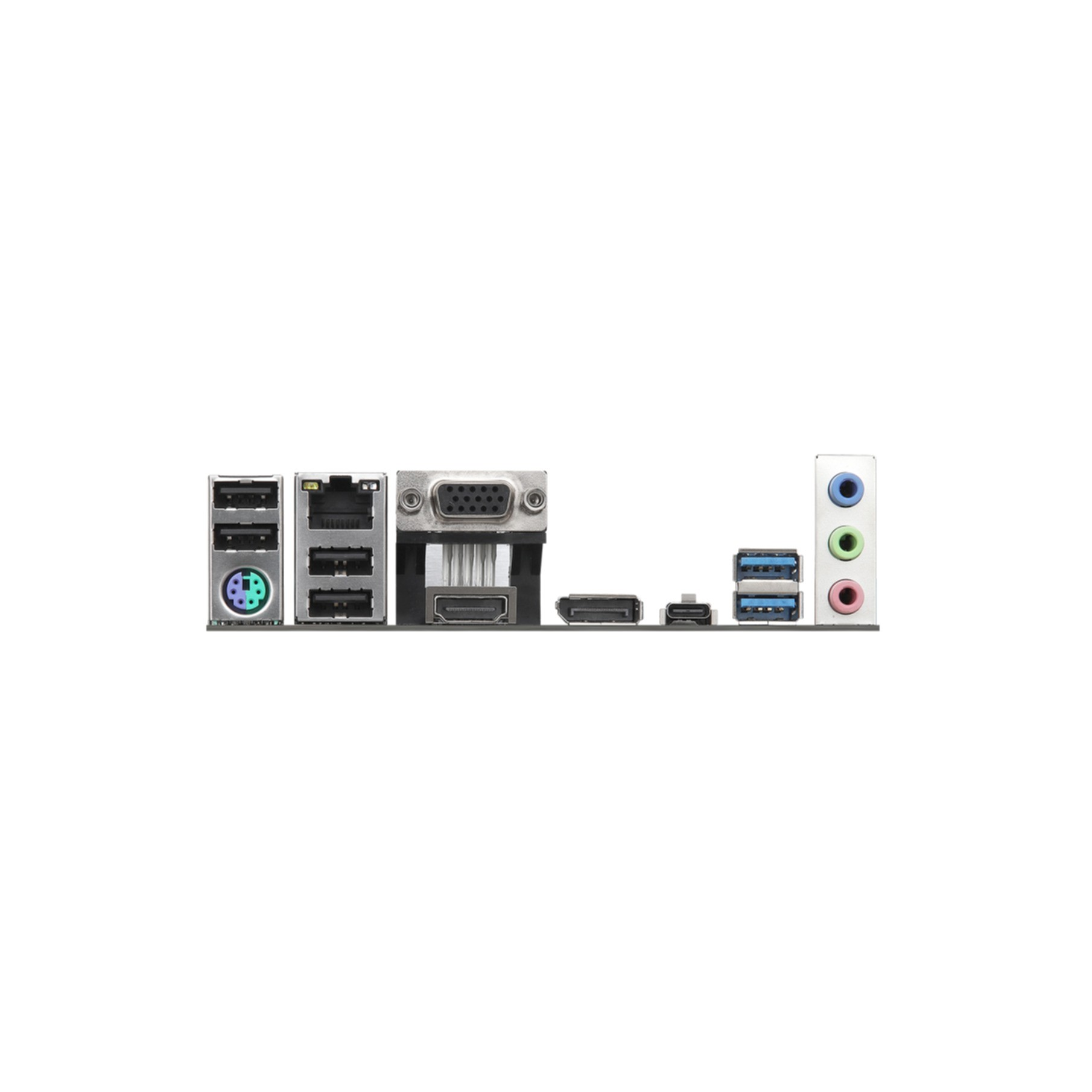 Pannello di connessione con porte USB, HDMI, VGA e audio blu, verde, rosa.