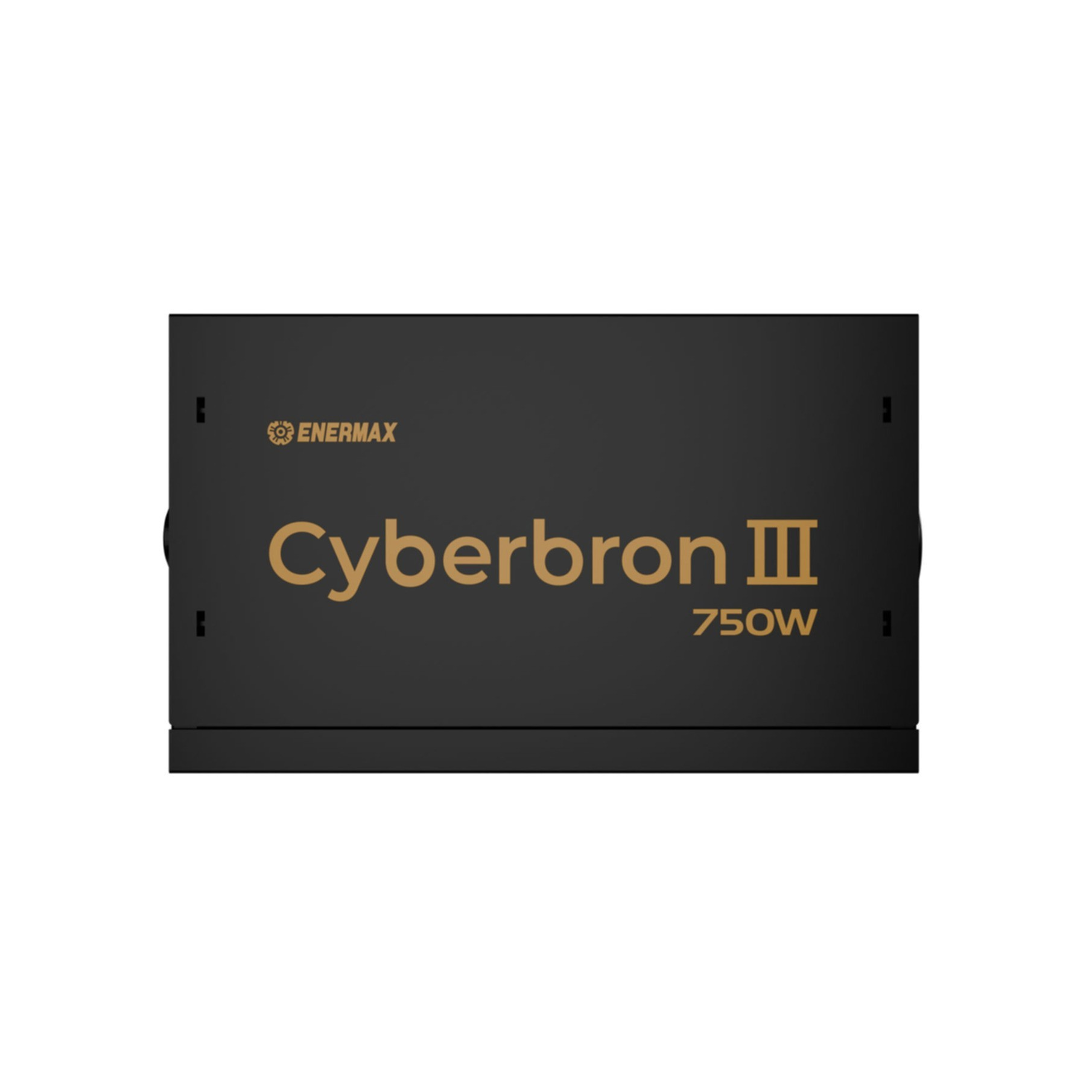 Black power supply with gold text: ENERMAX Cyberbron III 750W.