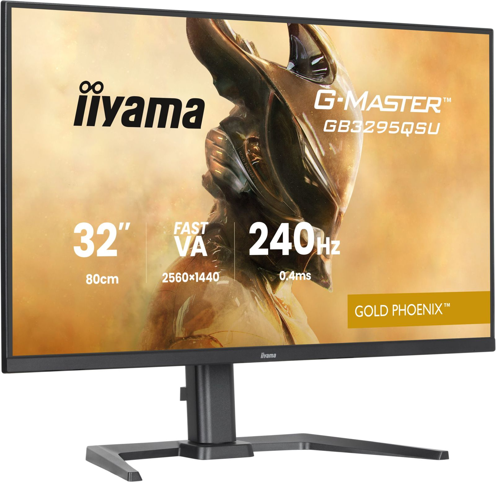 32-calowy monitor gamingowy iiyama ze złotym motywem feniksa, 240Hz.