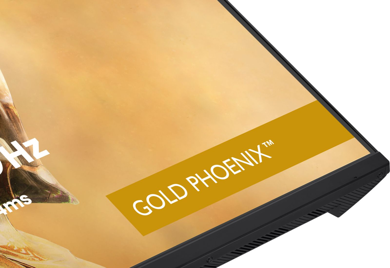 Część monitora z żółtym tłem i napisem GOLD PHOENIX.