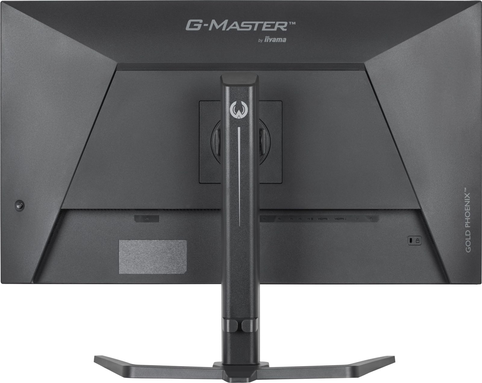 Tył czarnego monitora z logo Iiyama G-Master i portami.