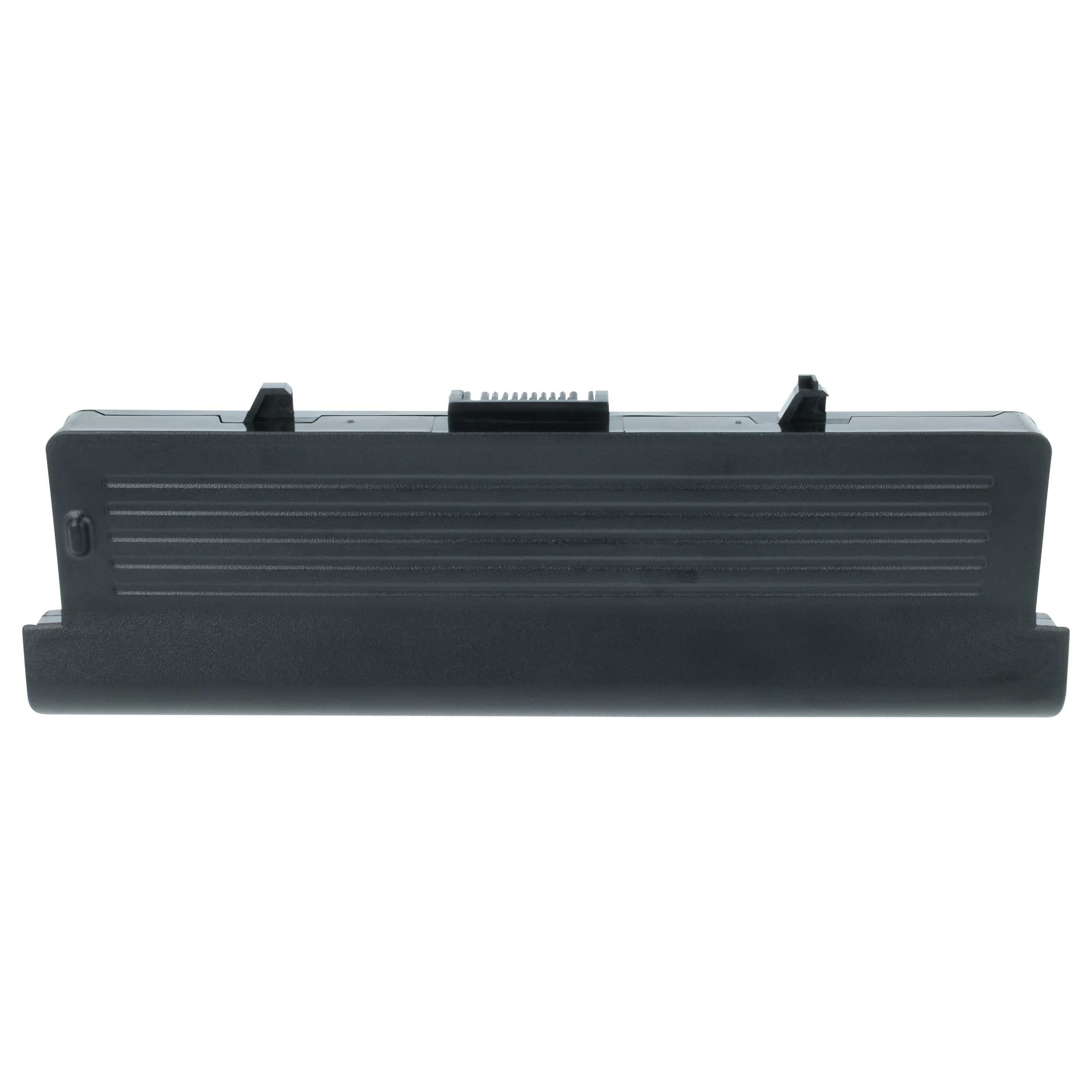 Schwarzer Laptop-Akku mit horizontalen Rillen und Verriegelungsmechanismen.