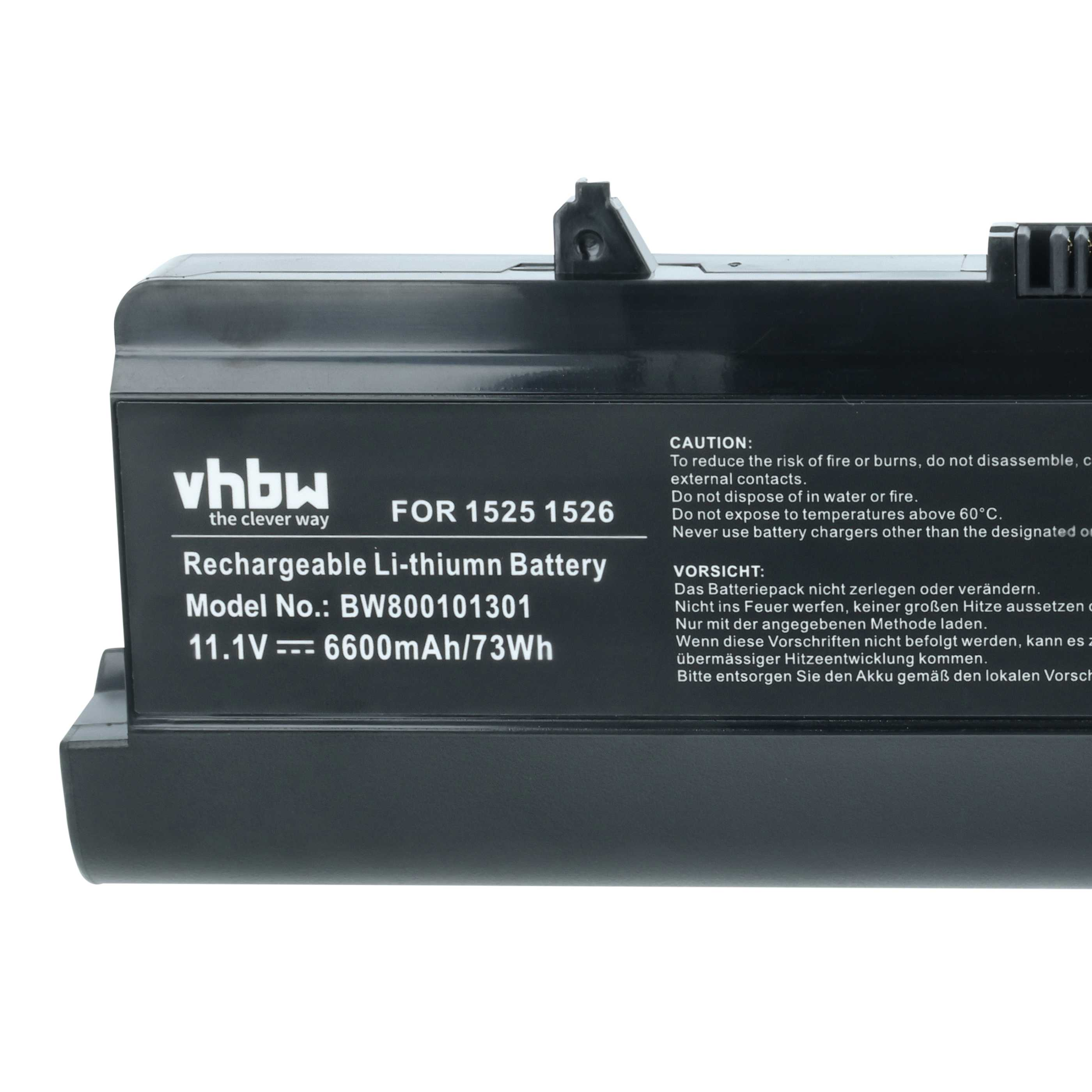 Schwarzer Akku mit Aufschriften: VHBW, Modell BW800101301, 11.1V 6600mAh.