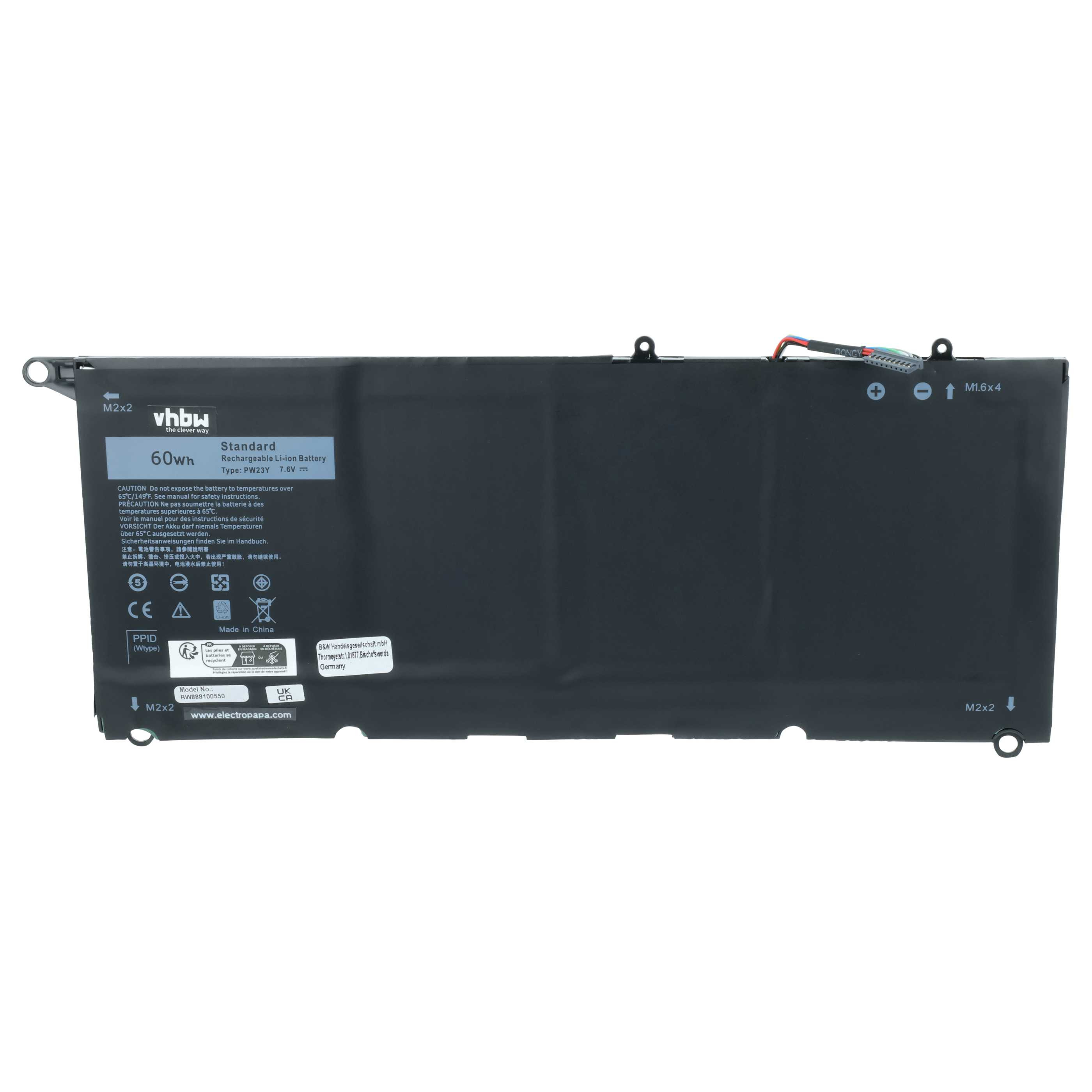 Schwarzer Laptop-Akku mit 60Wh, Typ PW23Y, 7.6V, Made in China.