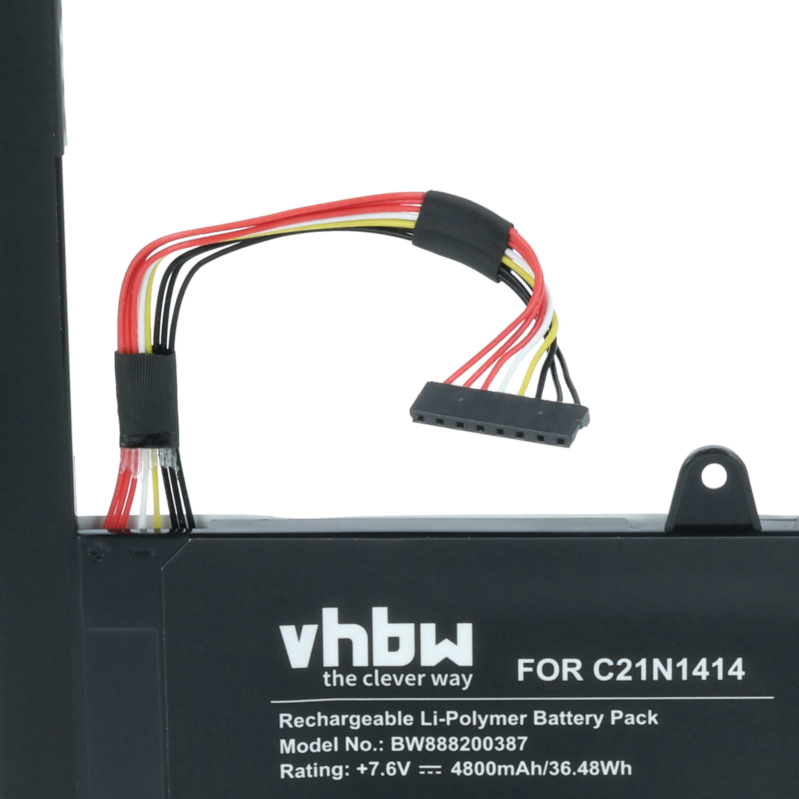 Schwarzer Akku für C21N1414 mit Kabeln, 7,6V, 4800mAh.