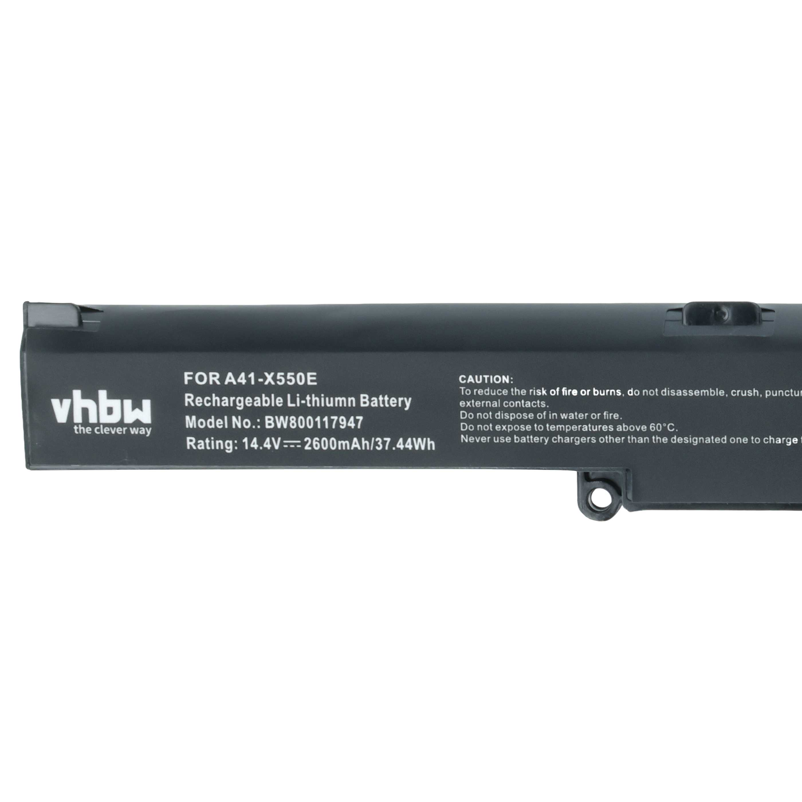 Schwarzer Akku für Laptops, Modell A41-X550E, 14,4V, 2600mAh.