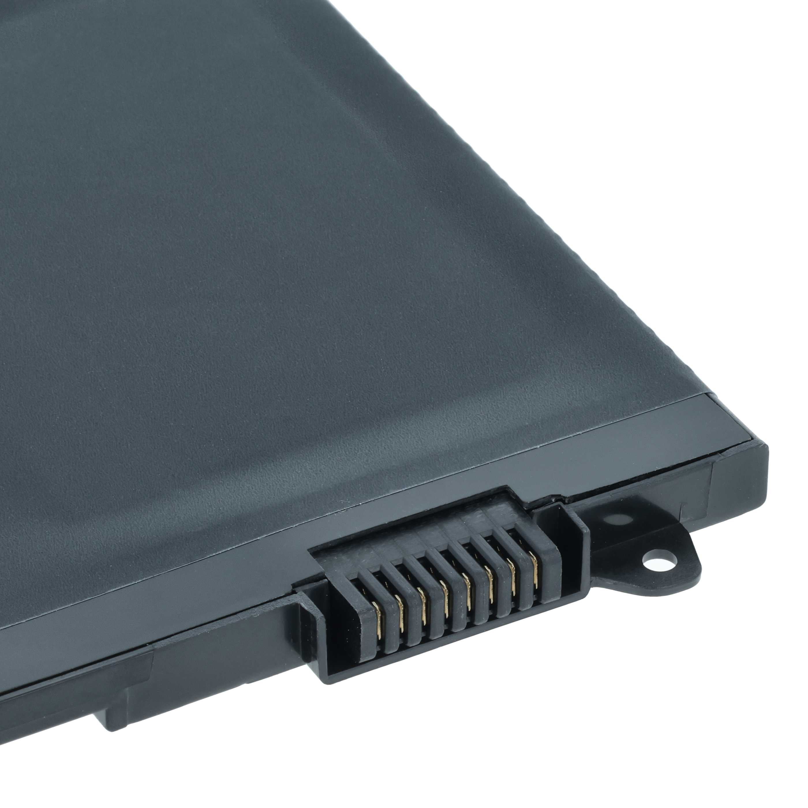 Nahaufnahme eines schwarzen Laptop-Akkus mit goldenen Kontakten.