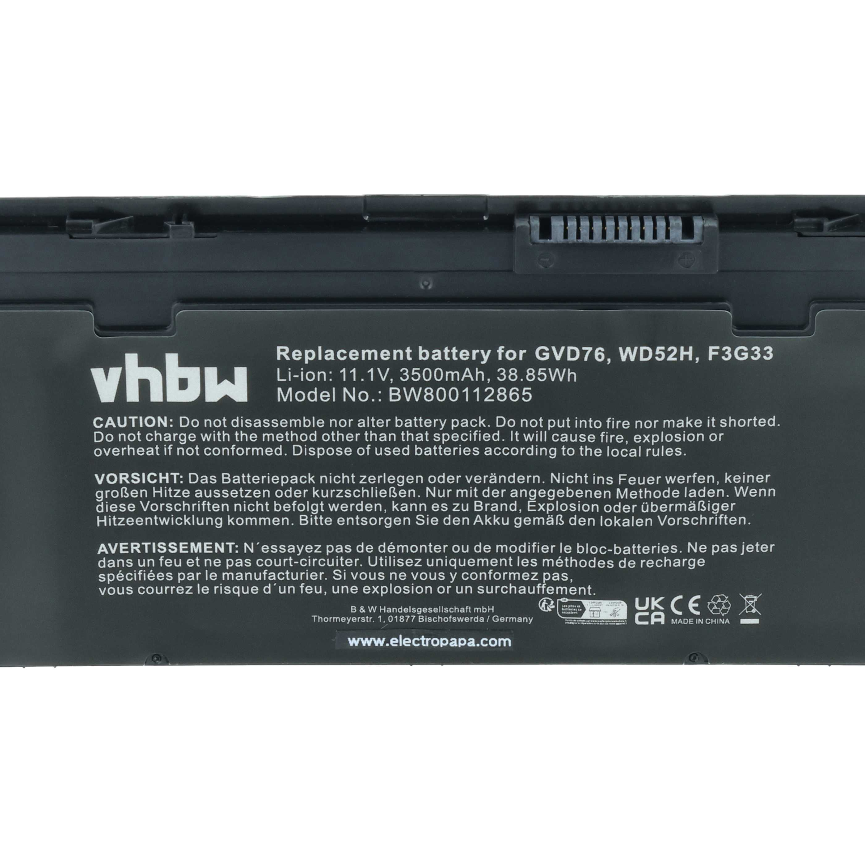 Ersatzakku für GVD76, WD52H, F3G33 Li-Ion 11.1V 3500mAh.