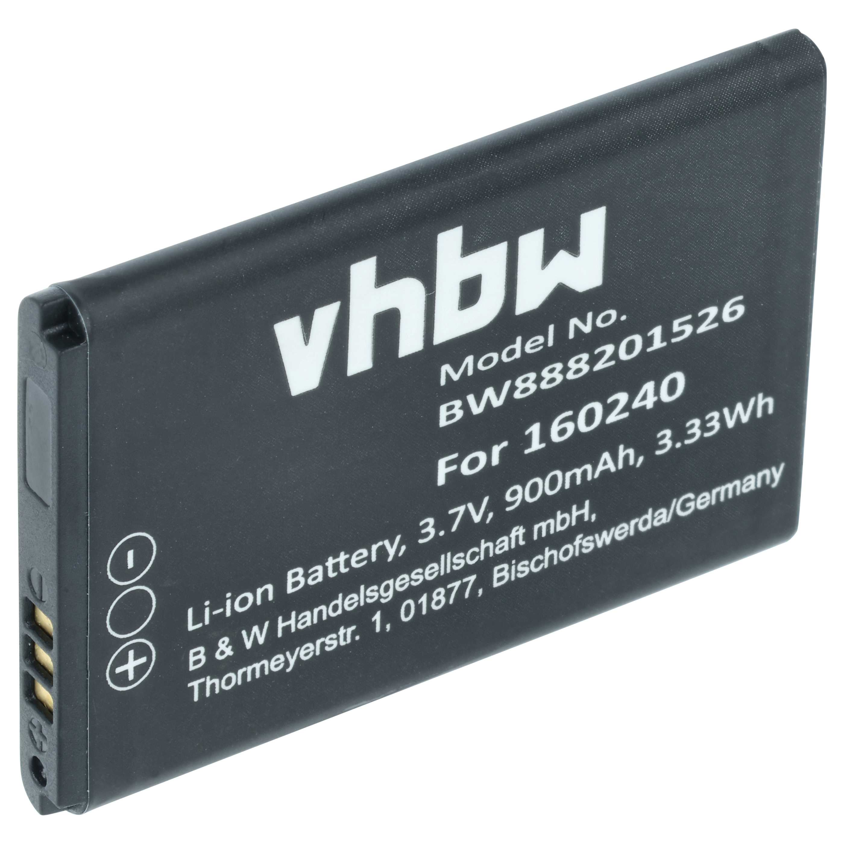 Schwarzer Li-Ion Akku, 3,7V, 900mAh, mit Beschriftung 'vhbw'.