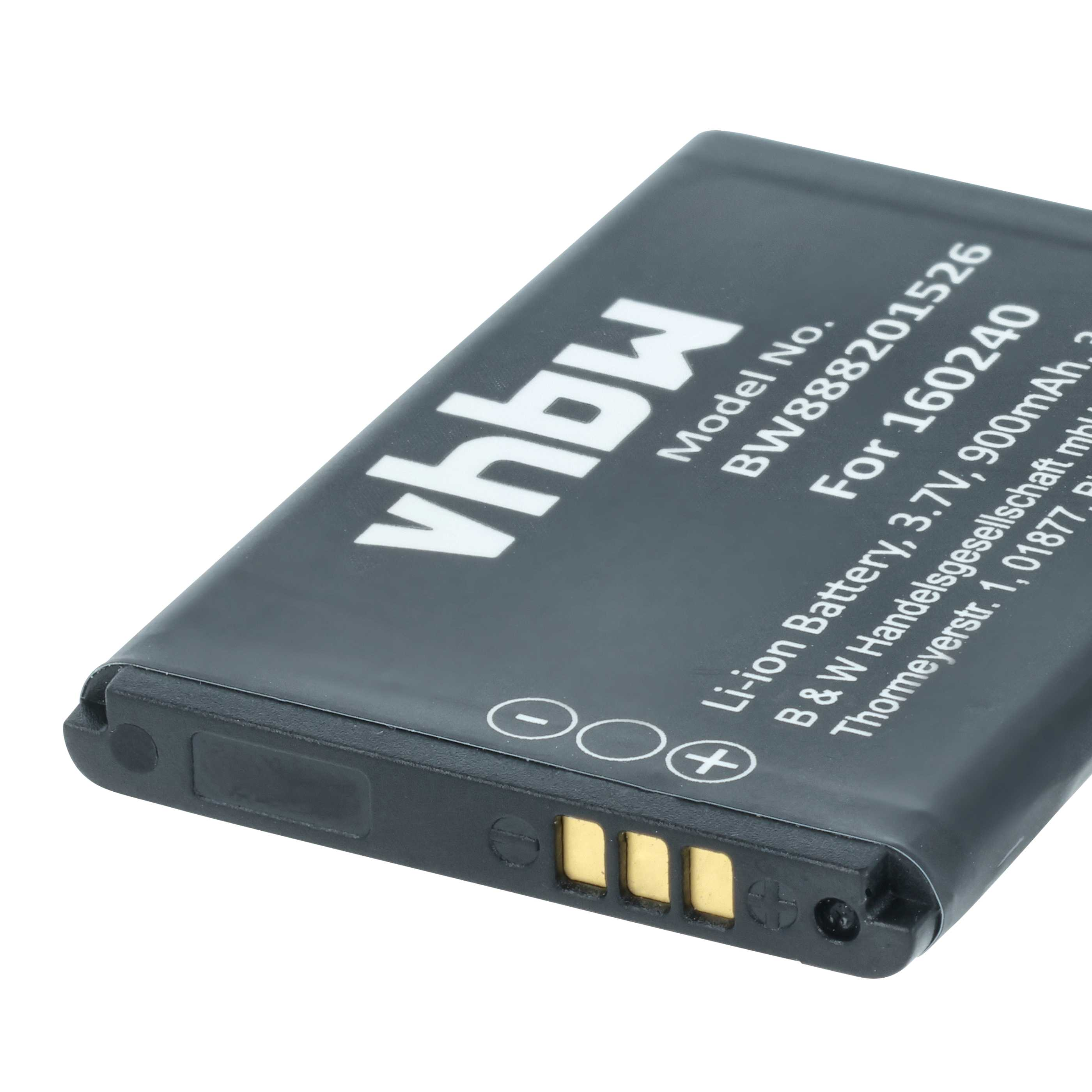Ein schwarzer Lithium-Ionen-Akku mit weißen Beschriftungen und Kontakten.