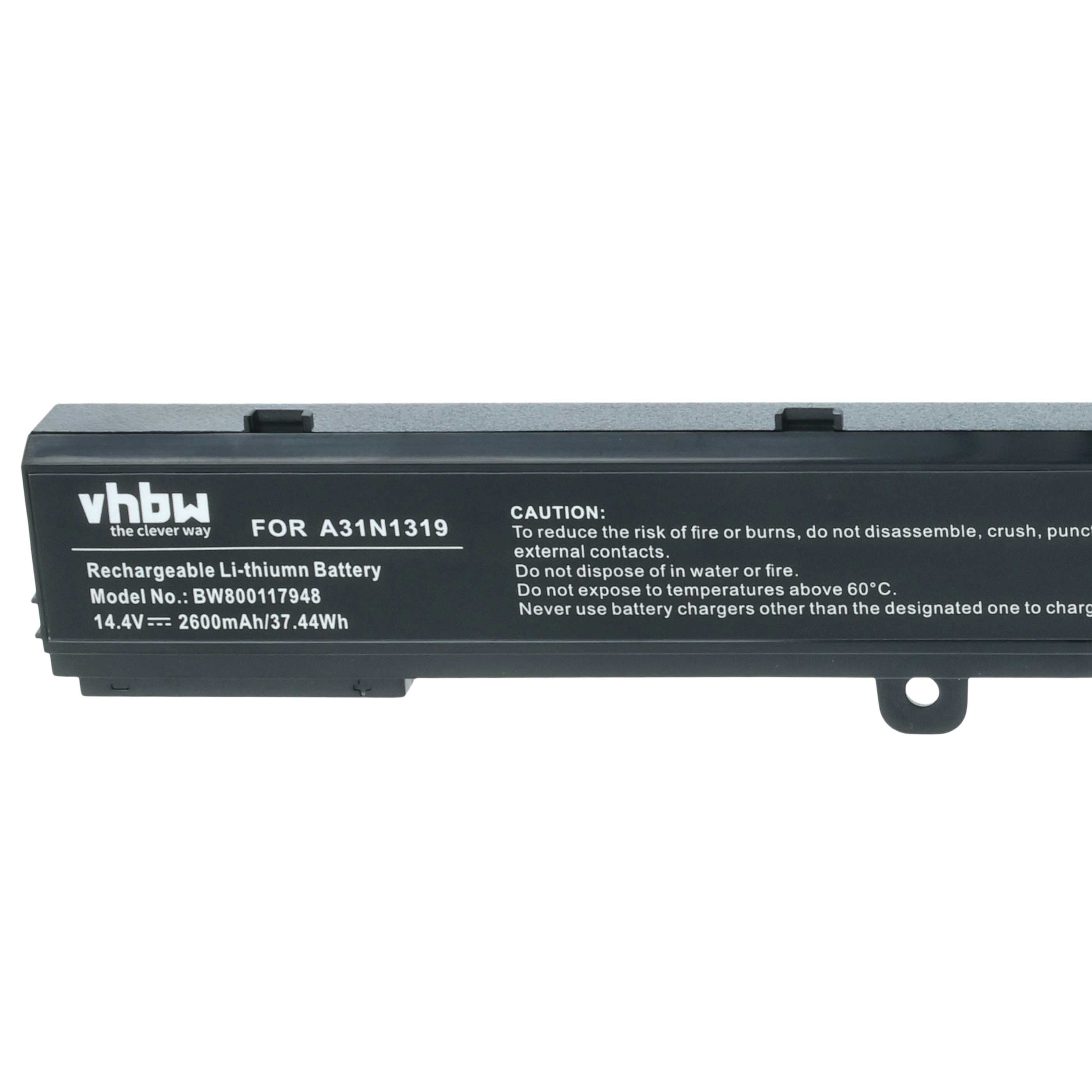 Schwarzer Laptop-Akku mit Beschriftungen: VHBW, A31N1319, 14,4V 2600mAh.