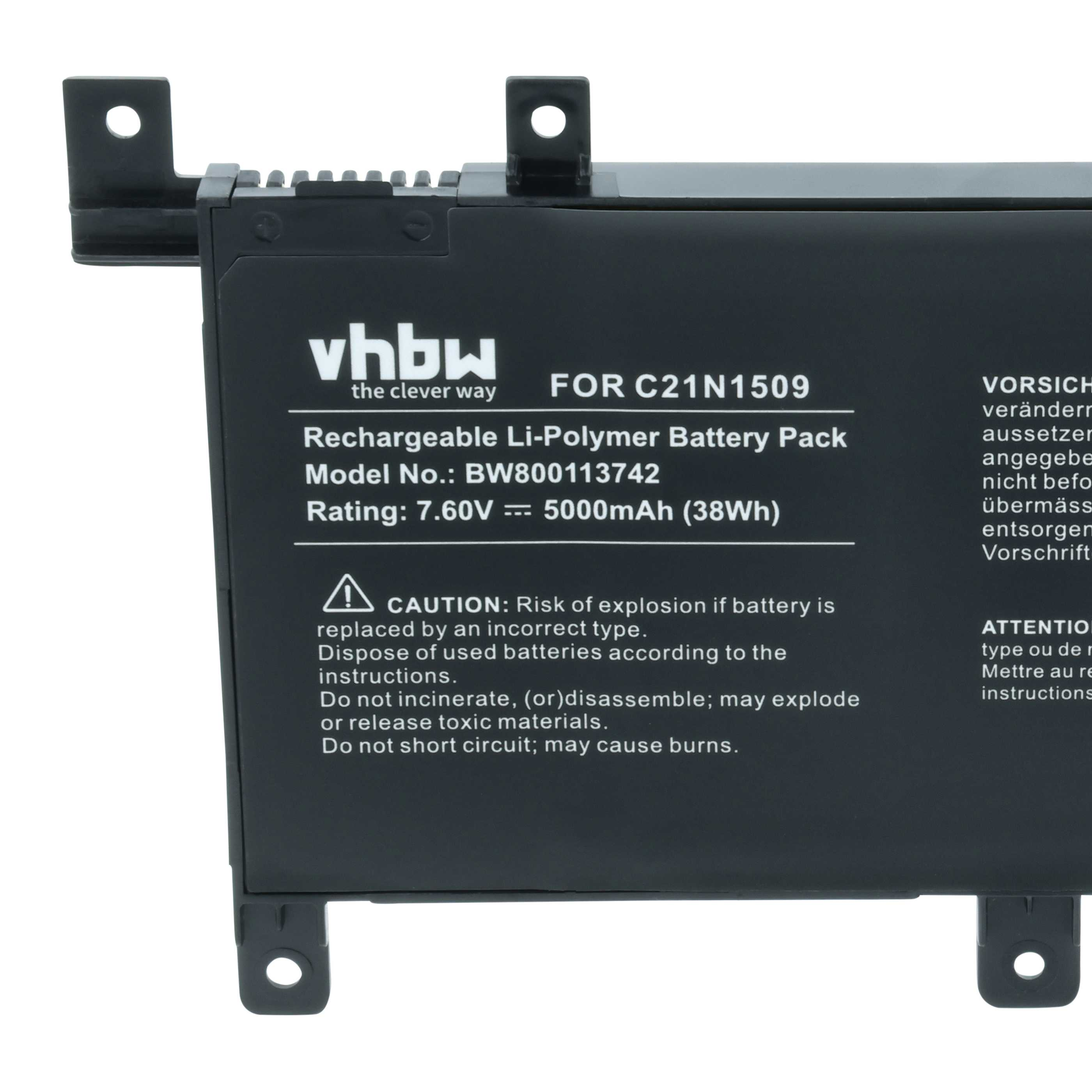 Schwarzer Li-Polymer Akku für C21N1509, 7.60V, 5000mAh mit Halterungen.