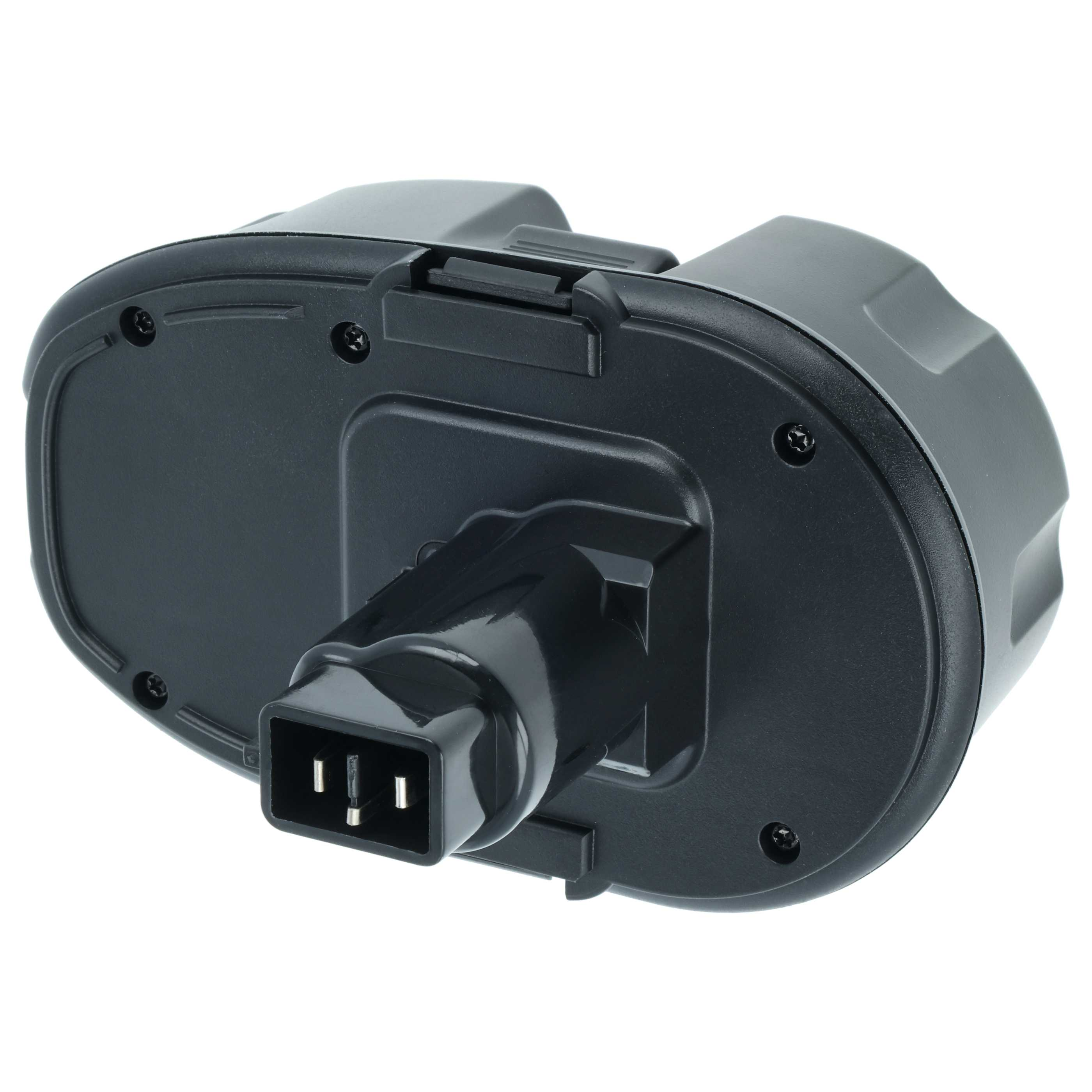 Schwarzer Akku mit 3-poligem Stecker im Detail.