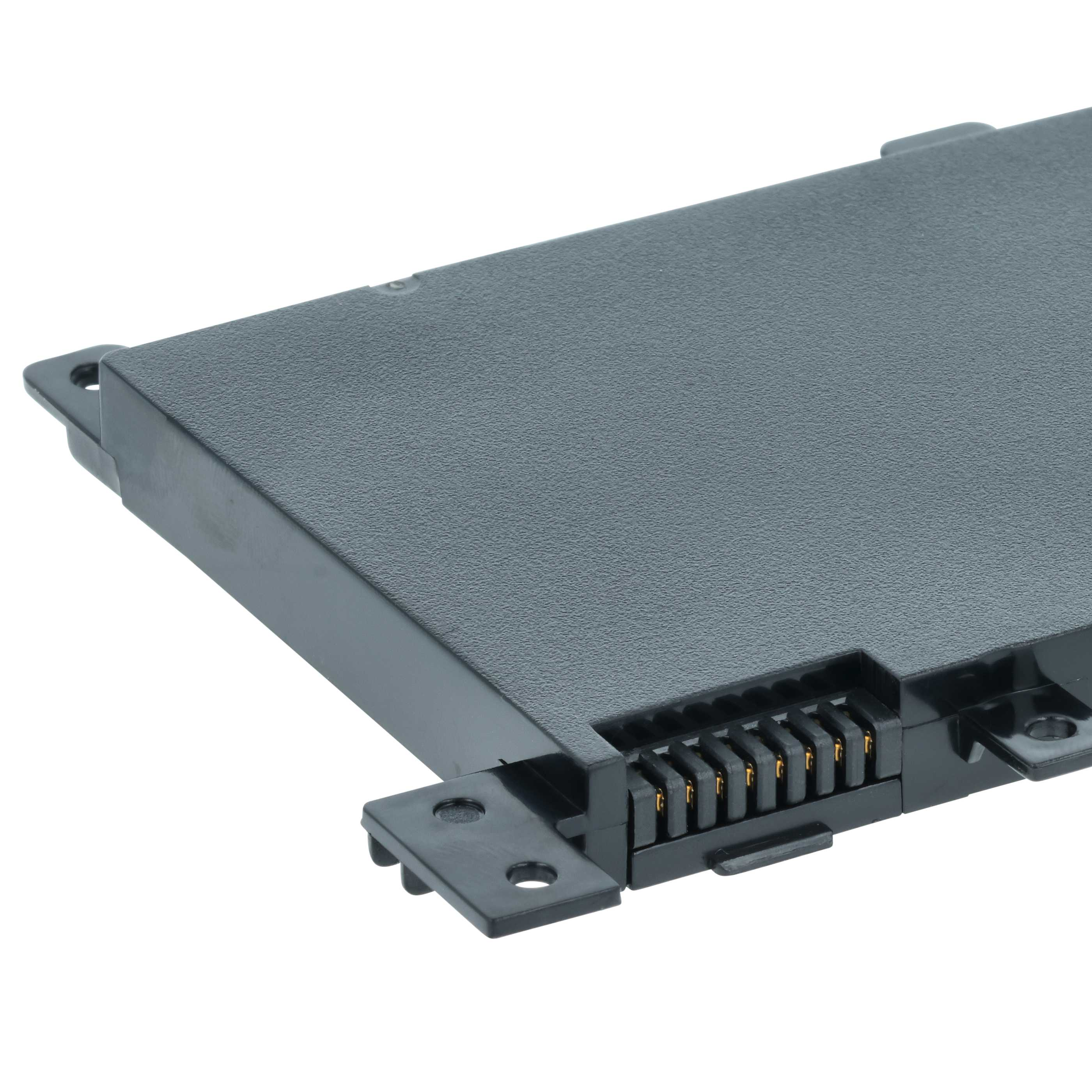 Ein schwarzer Akku mit goldenen Kontakten auf weißem Hintergrund.