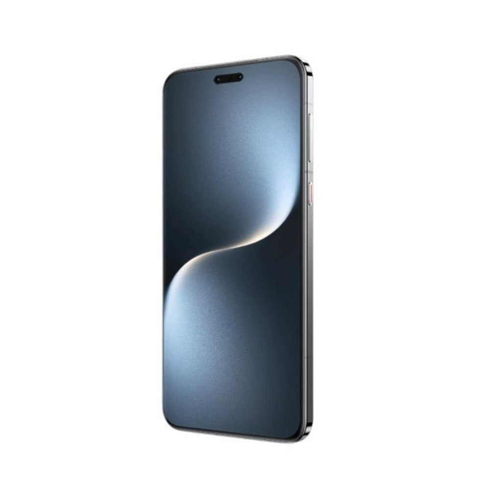 Nowoczesny smartfon z ciemnym ekranem i srebrną ramką.