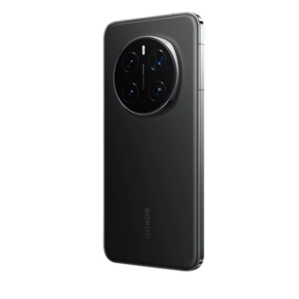 Tył czarnego smartfona Honor z okrągłym modułem aparatu i czterema obiektywami.