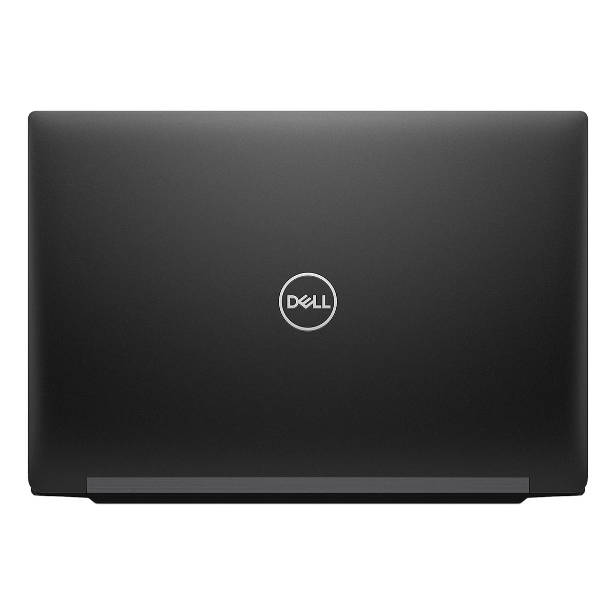 Zamknięty czarny laptop Dell z srebrnym logo na pokrywie.