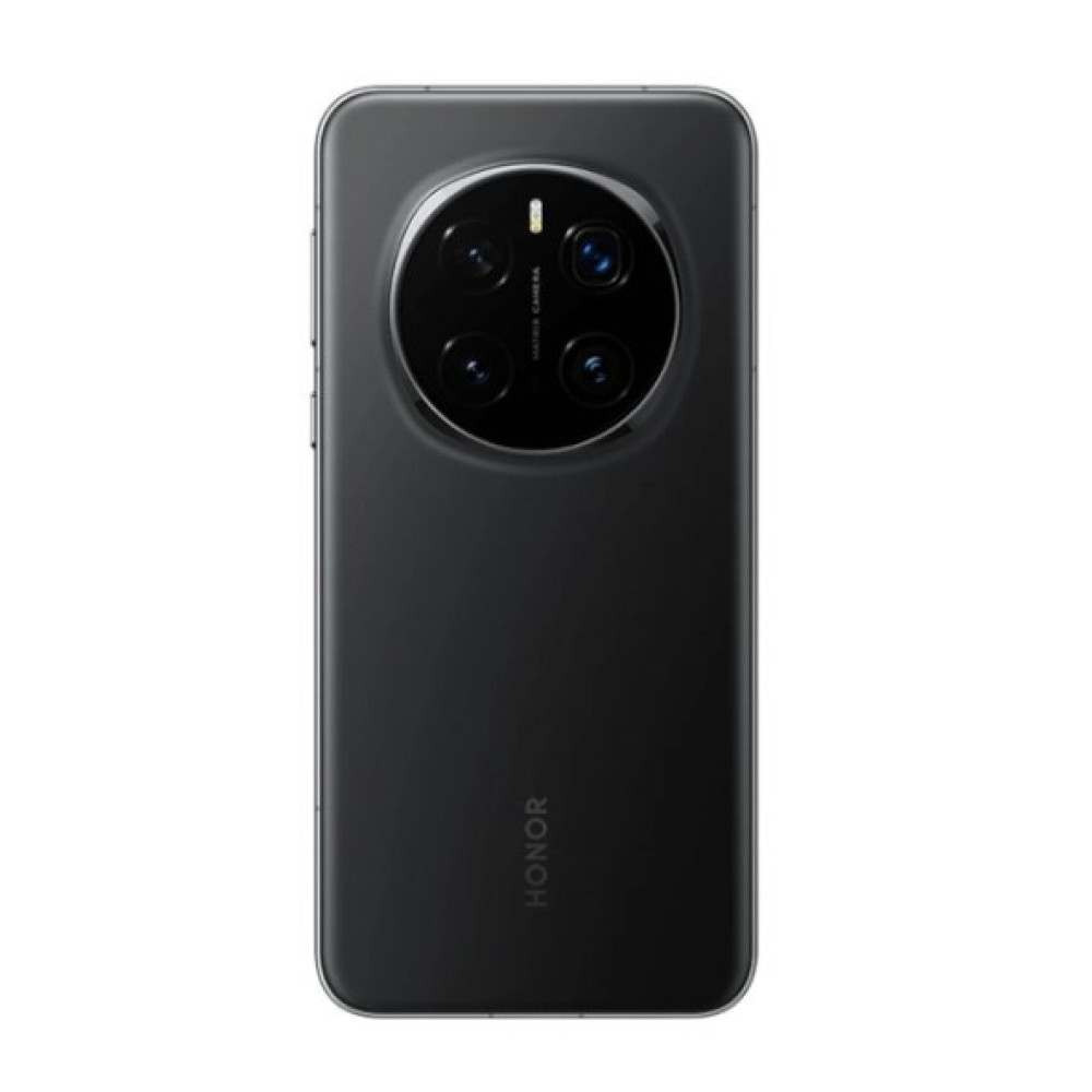 Tył czarnego smartfona Honor z czterema aparatami w okrągłym module.