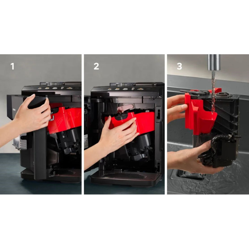 Kroki czyszczenia filtra ekspresu do kawy: wyjęcie, demontaż i płukanie.