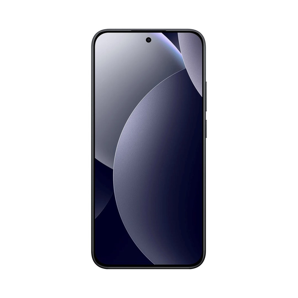 Nowoczesny smartfon z ciemną, abstrakcyjną tapetą na ekranie.