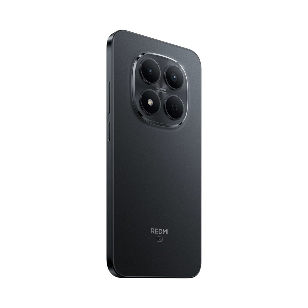 Ciemnoszary smartfon z czterema aparatami i logo Redmi 5G z tyłu.