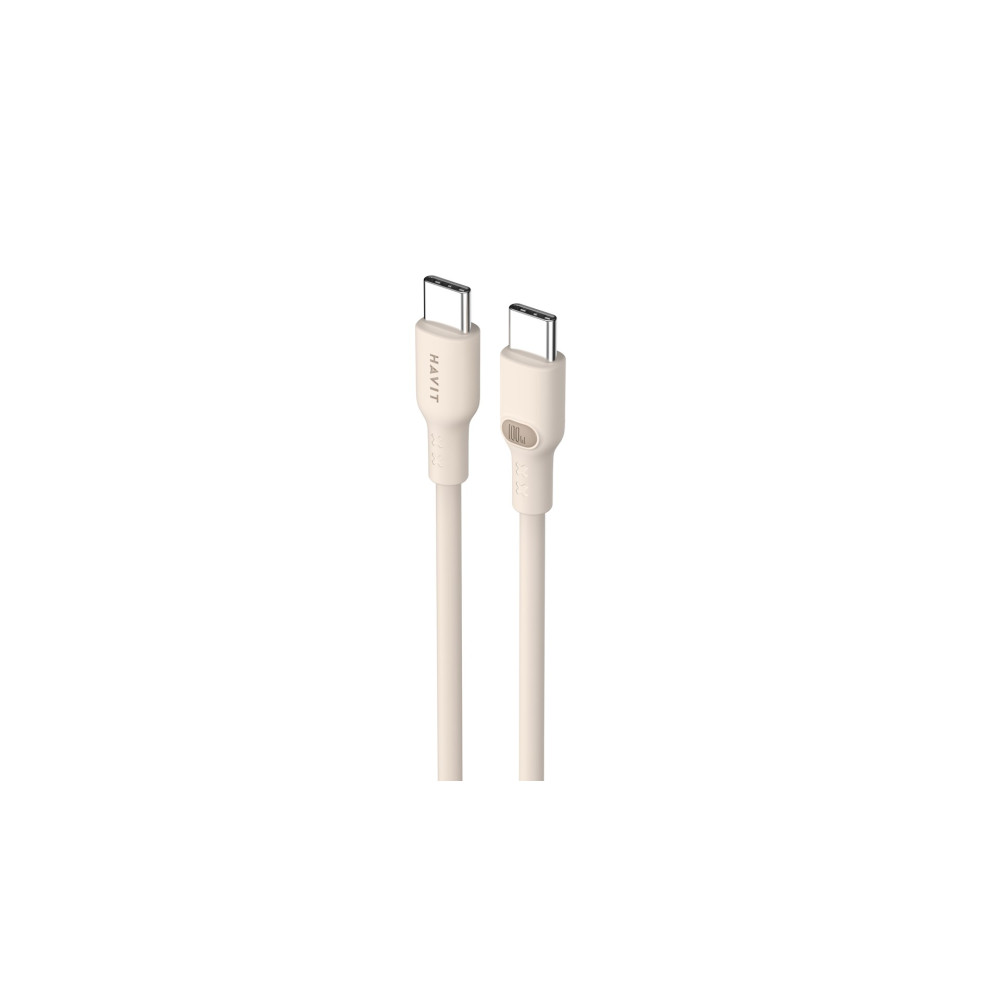 Dwa białe kable USB-C ze srebrnymi złączami leżą obok siebie.