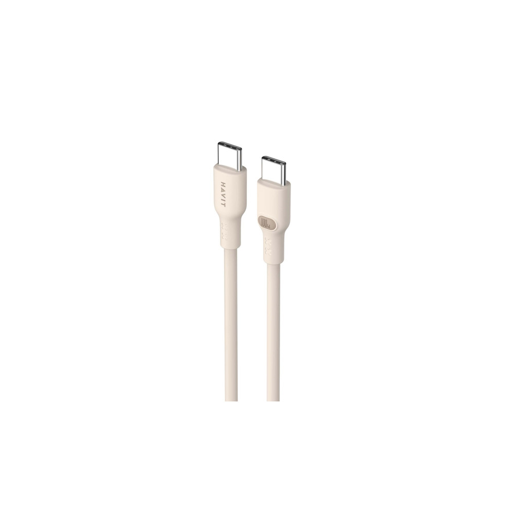Dwa białe kable USB-C ze srebrnymi złączami leżą obok siebie.